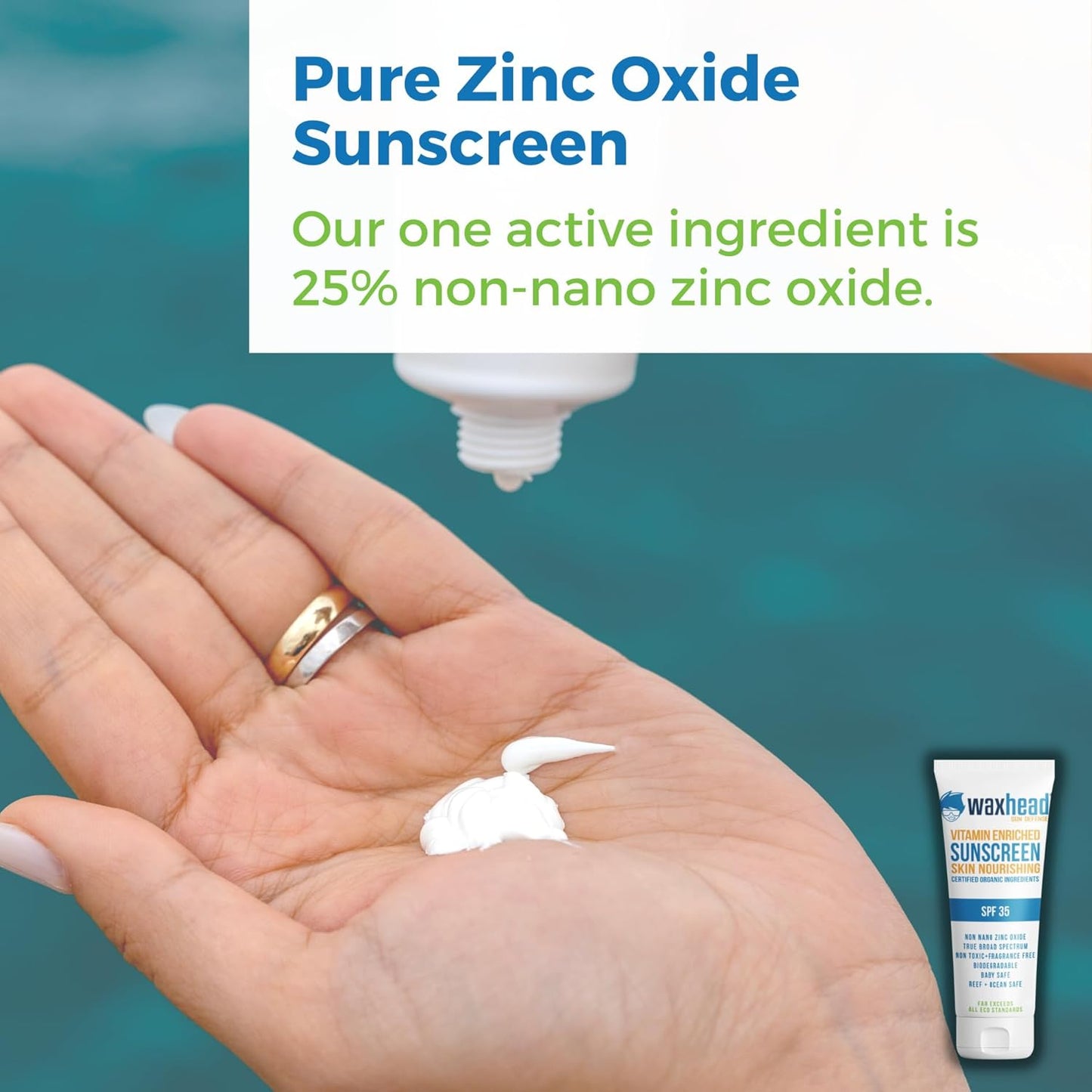 Waxhead Non-Nano Zinc Oxide Sunscreen, EWG Sunscreen with Zinc Oxide for Face + Body, Mineral Natural Non-Toxic Pure Sunblock, Biodegradable Cream Lotion Sun Block, Tattoo, Eczema Vitamin D + E (4oz)