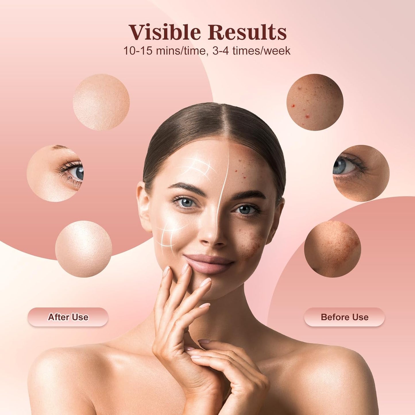 Red Light Therapy for Face, 3 Modes Portable Led Face Mask Light Therapy with Remote, Infrared Light Mask with Timing Function, Led Light Therapy At Home, Pink
