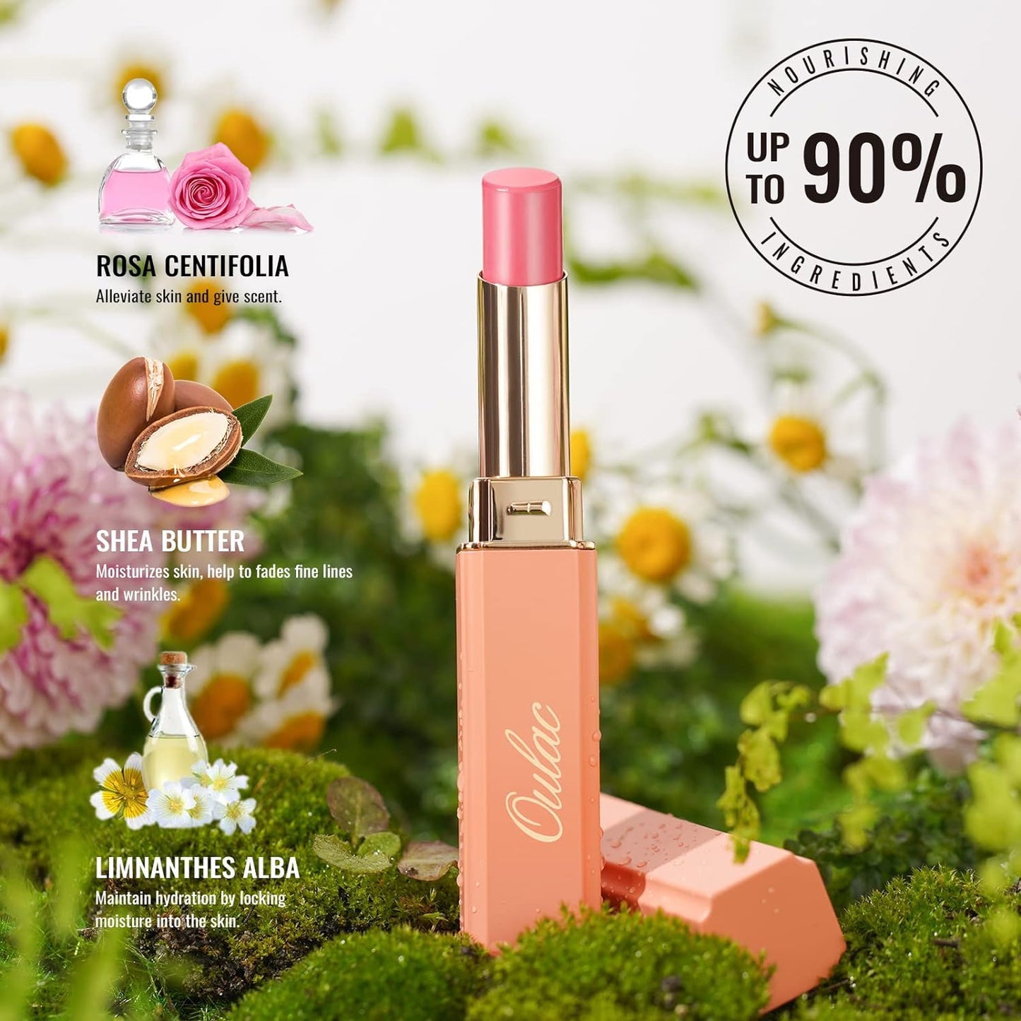 Oulac Shine Pink Lipstick for Women, 2 in 1 Glossy Light Pink Tinted Lip Balm, Hydrating Lipstick for Dry Lips, Moisture Shine Juicy Finish Vegan 2.2g/0.07oz (22)