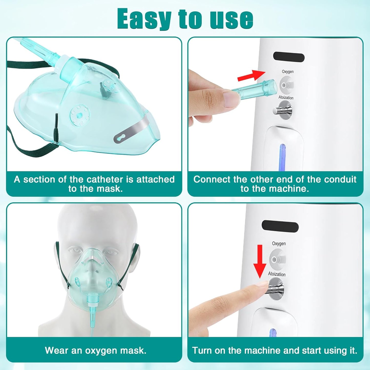 Geiserailie 2PCS XL Non Rebreather Oxygen Mask with Reservoir Bag, Non Rebreathing Oxygen Mask with 6.6ft Tubing and Adjustable Elastic Strap