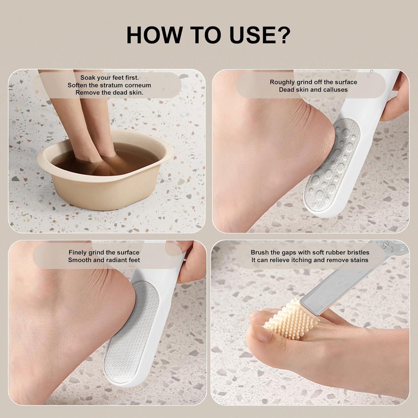 Double-Sided Stainless Steel Foot File & Callus Remover, Professional Pedicure Tool for Dry & Wet Feet, Hard Skin & Corn Remover with Threaded Design, Easy to Clean, White (Home Salon Use)