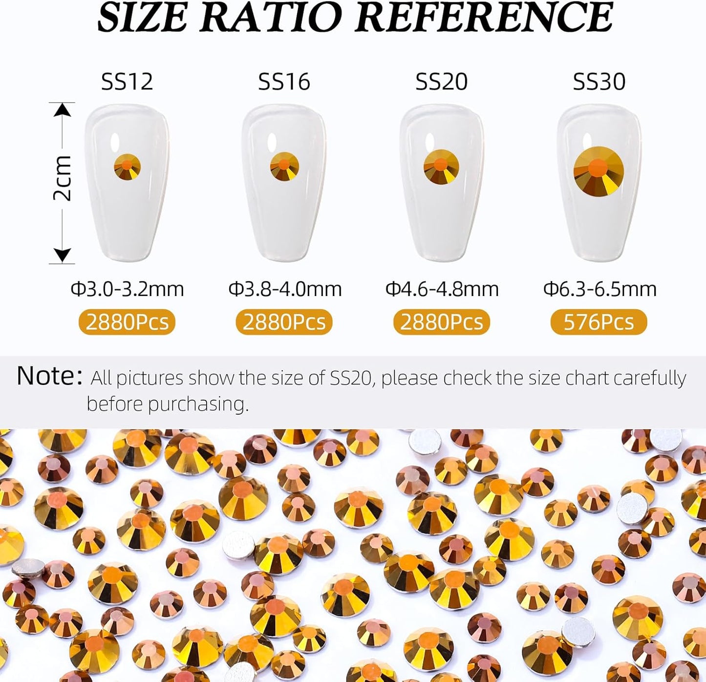 Gold Flatback Rhinestones, Glass Rhinestones for Nail Art and Craft, Glue Fix, Loose Crystal Gemstones(Gold, SS30, 576pcs, 6.4-6.6mm)