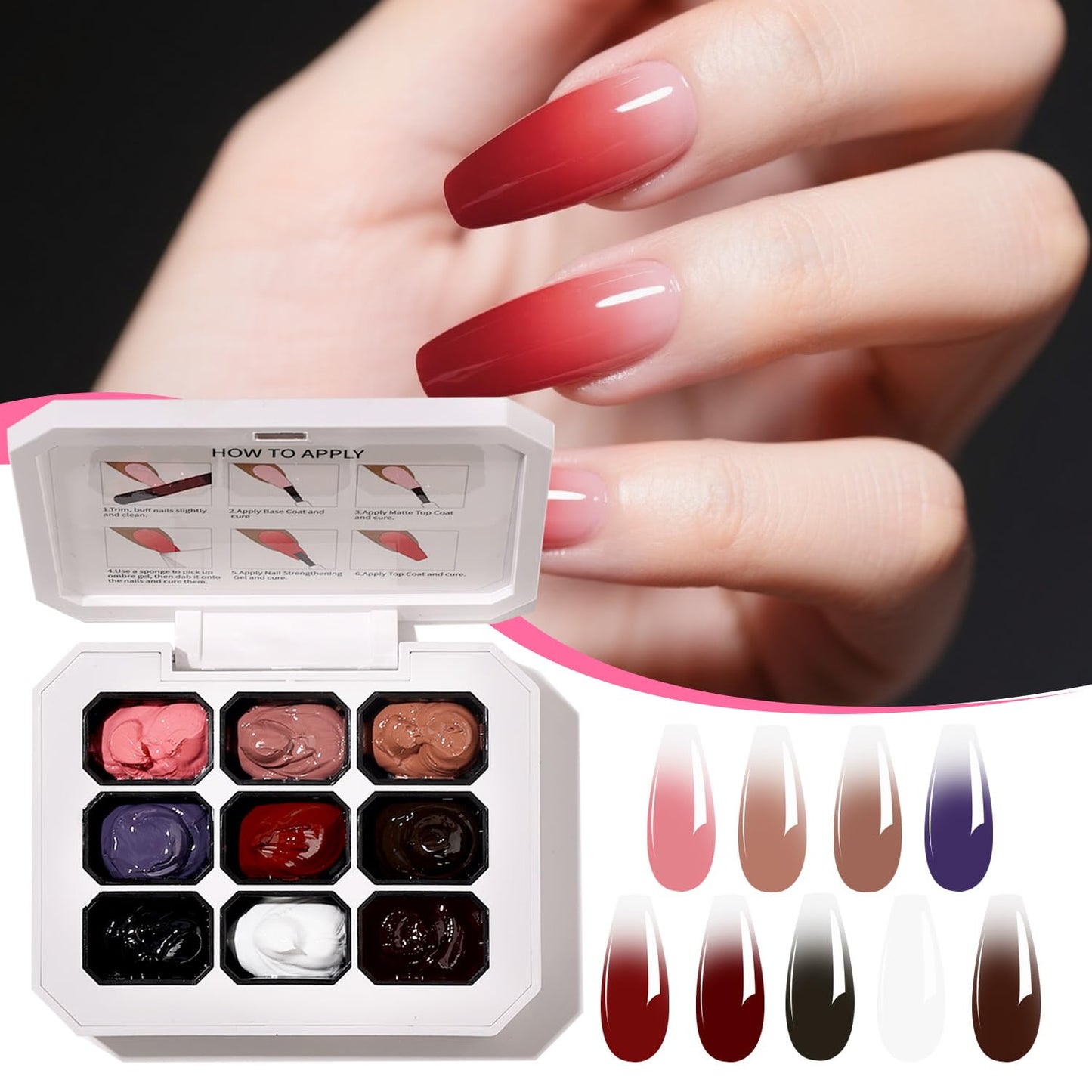 Ombre Gel Nail Polish Nail Sponges for Ombre 9 Series Colorful Blush Effect Gradient Painting Gel for Ombre Nails Multistyle French Manicure Nail Art DIY Home (A8, 1)