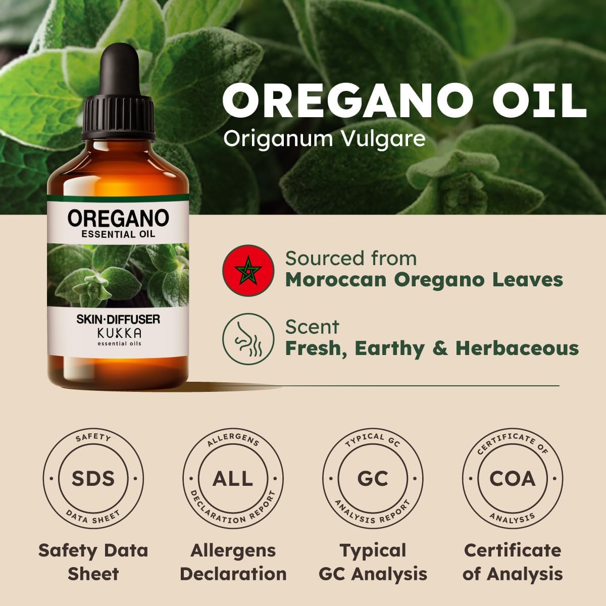 Kukka Oregano Essential Oil for Skin - 4 Fl Oz - Earthy and Herbaceous Scent, Presenst for Women and Mothers, Diffuser, Nails, Candle, DIY Soap Making Scents