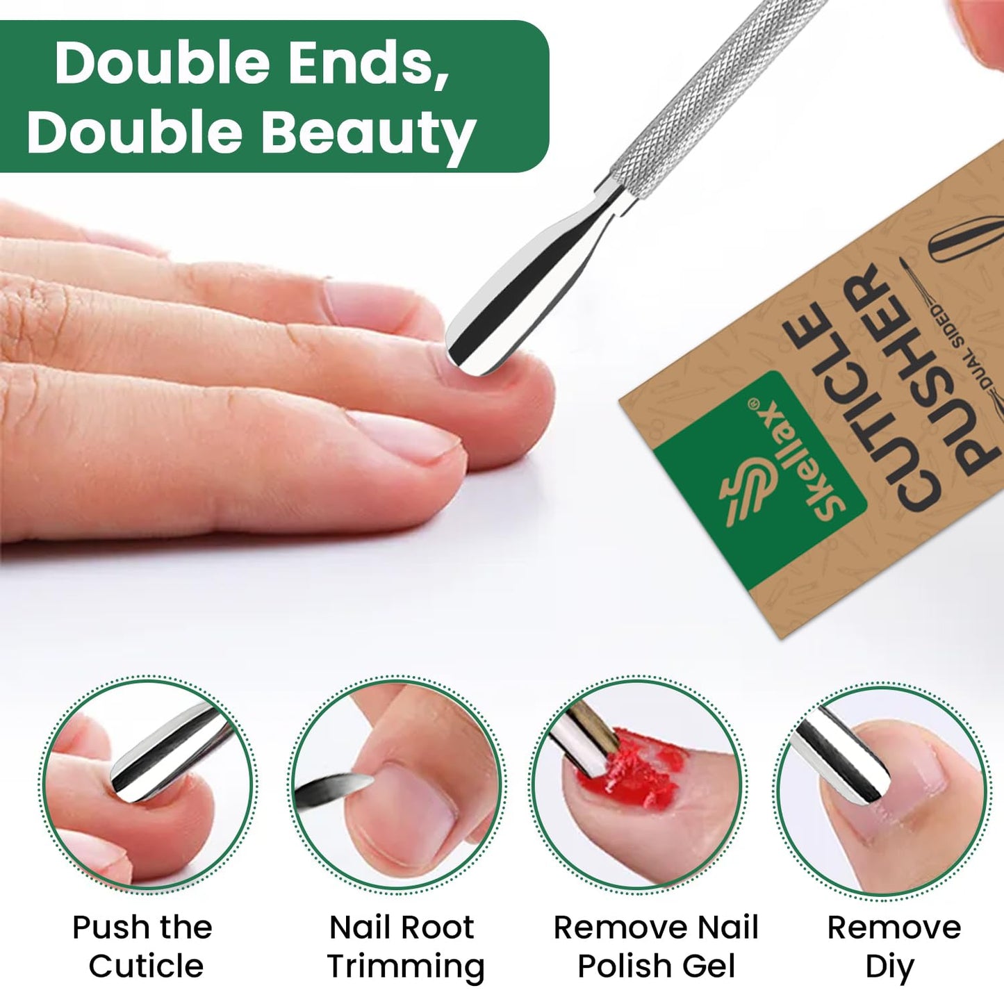 4PCS Cuticle Pusher Double Ended Sharp Edge Spoon Shaped Set, Salon Quality Stainless Steel Metal Manicure Pedicure Nail Polish Remover Cleaner Tools for Fingernails Toenails