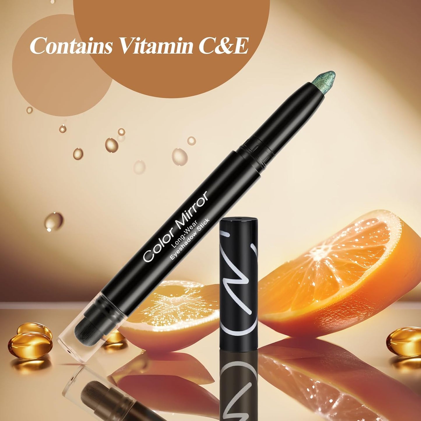 Cream Waterproof Hypoallergenic Eyeshadow Stick, long wear Metallic Glitter Matte Eye Shadow Pencil With Makeup Brush, Eye Brightener, 47 Emerald Metallic