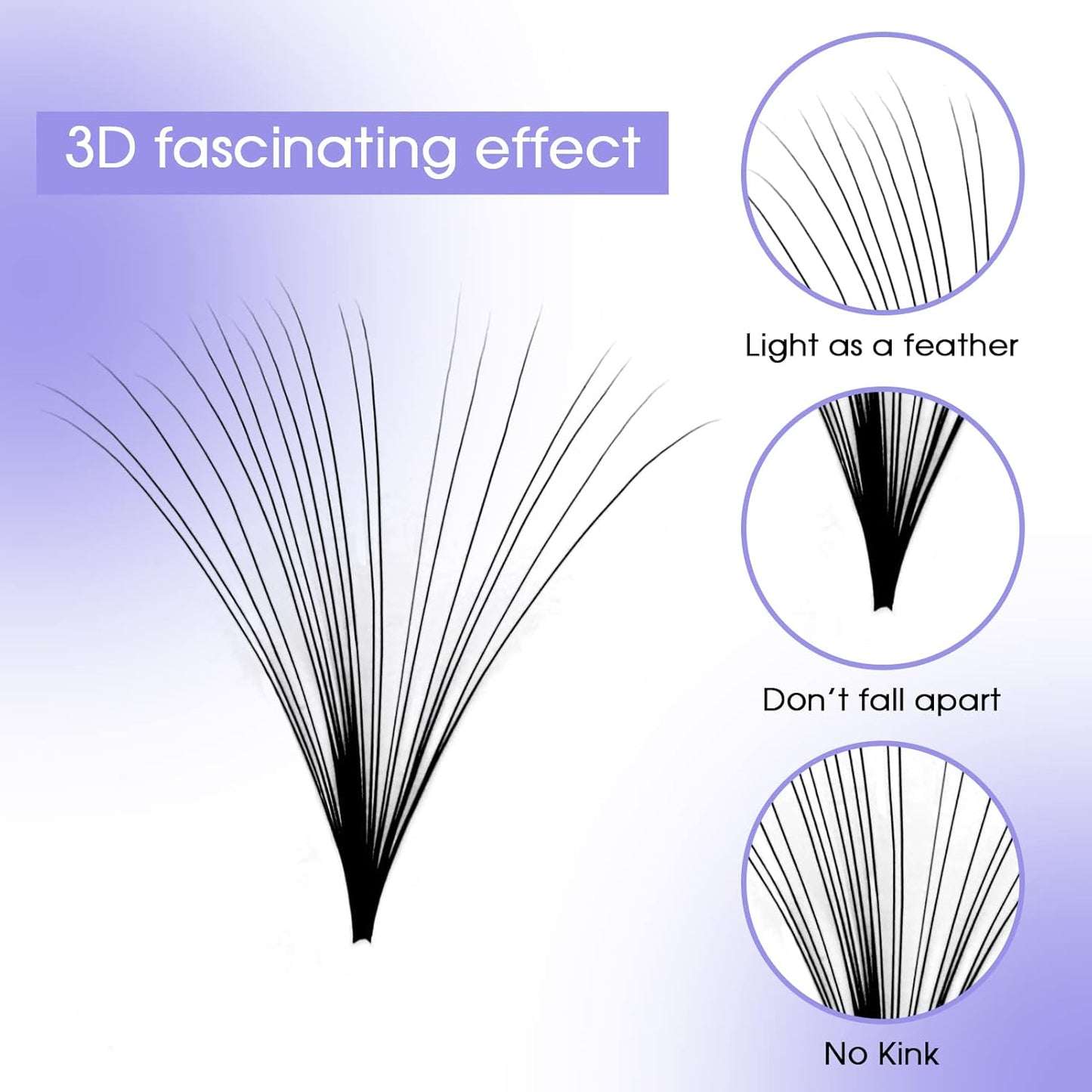 WEWNDY LASHES Rapid Blooming Eyelash Extensions - Volume Lashes 0.05 Thickness, C/D Curl, Easy Fan, 8-14mm Mixed, Self Fanning