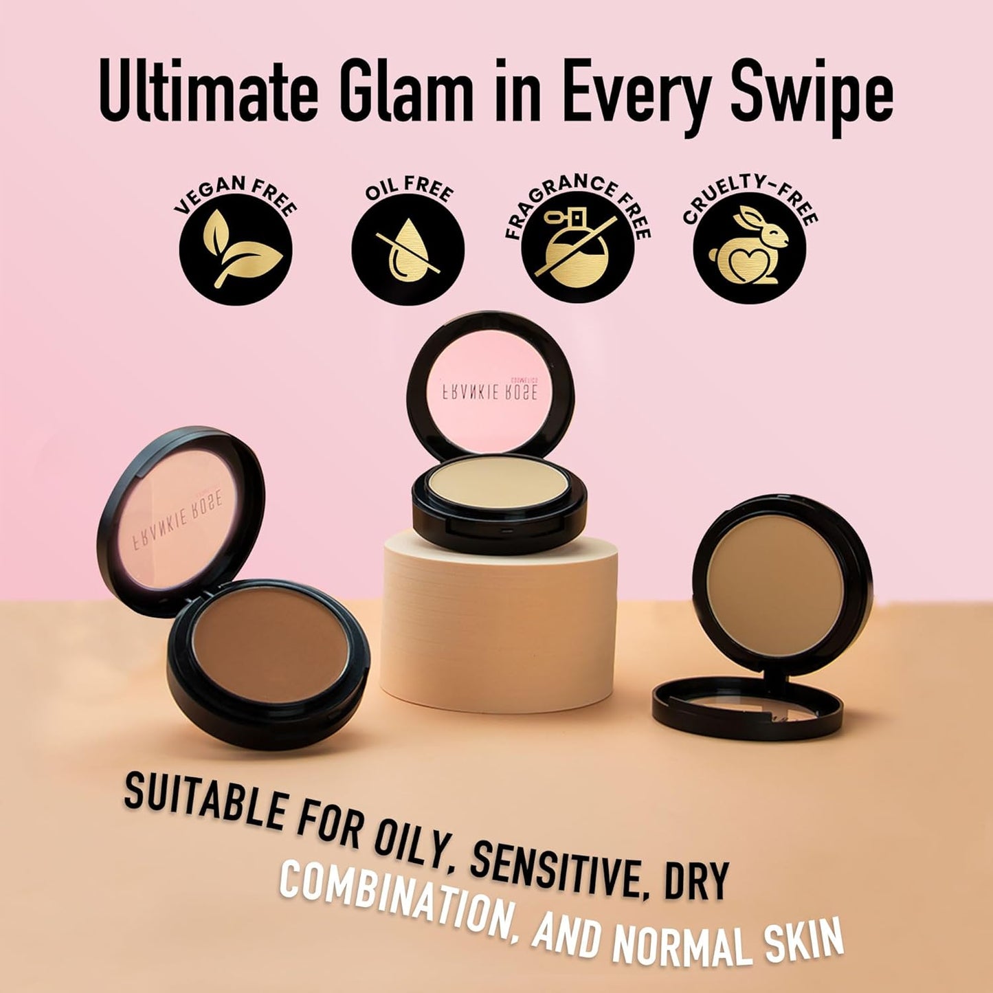 Frankie Rose Cosmetics Powder Foundation – Full Coverage Face Powder For Pores & Imperfections, Evens Out Skin Tone & Shine-Control | 58 Grams (Honey)