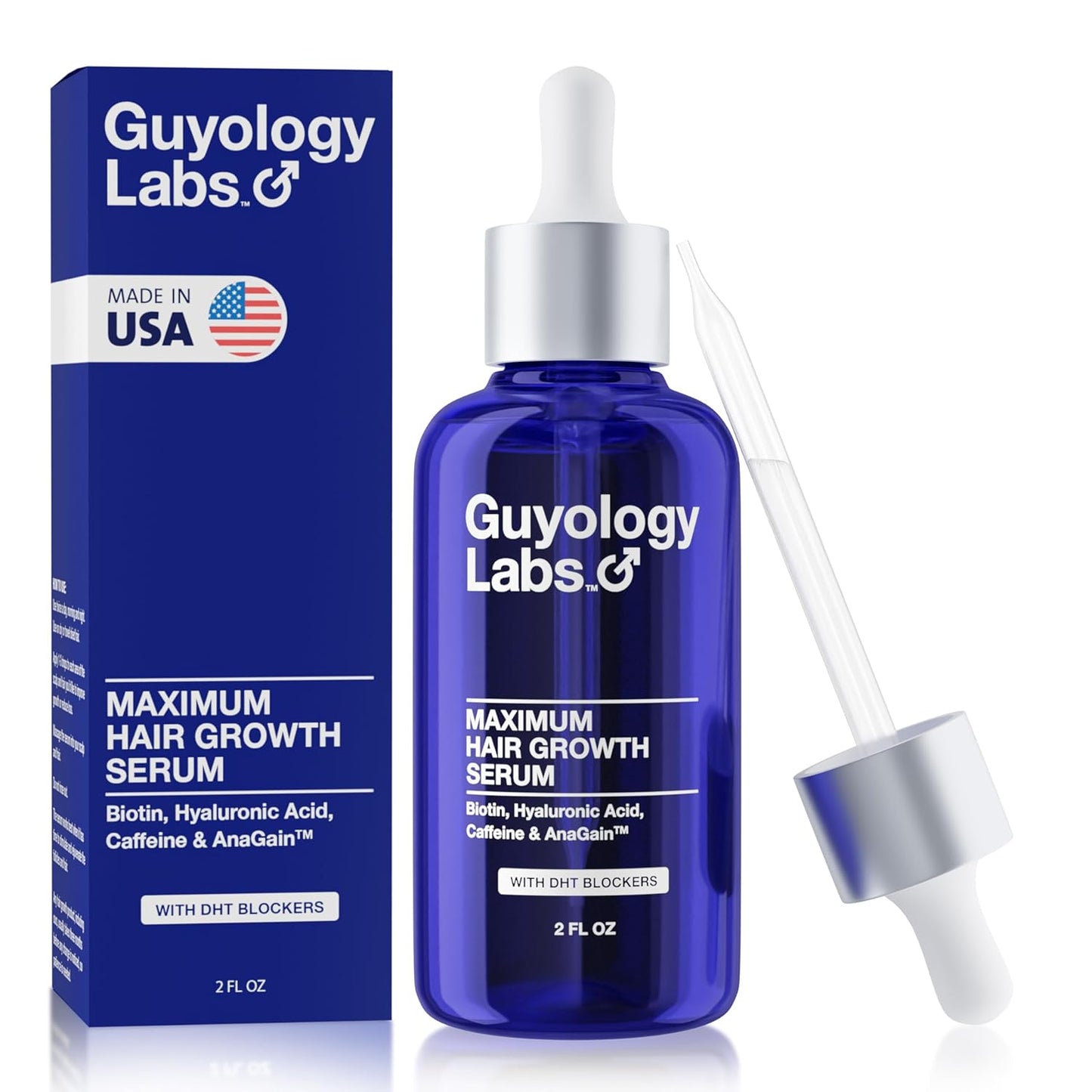 Biotin Hair Growth Serum for Men, Women & All Hair Types - DHT Blocker, Anti-Thinning & Hair Loss Treatment - Thickening & Regrowth Serum - Made in USA - Guyology Labs