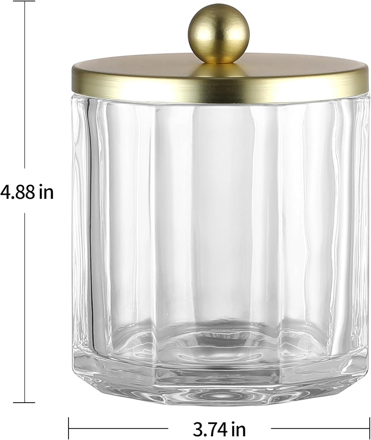 Home Glass Cotton Jar Holder Matte Gold Lid, Elegant Bathroom Storage Canister for Qtips, Cotton Balls, Floss, Makeup Organizer, Vanity Bathroom Organization