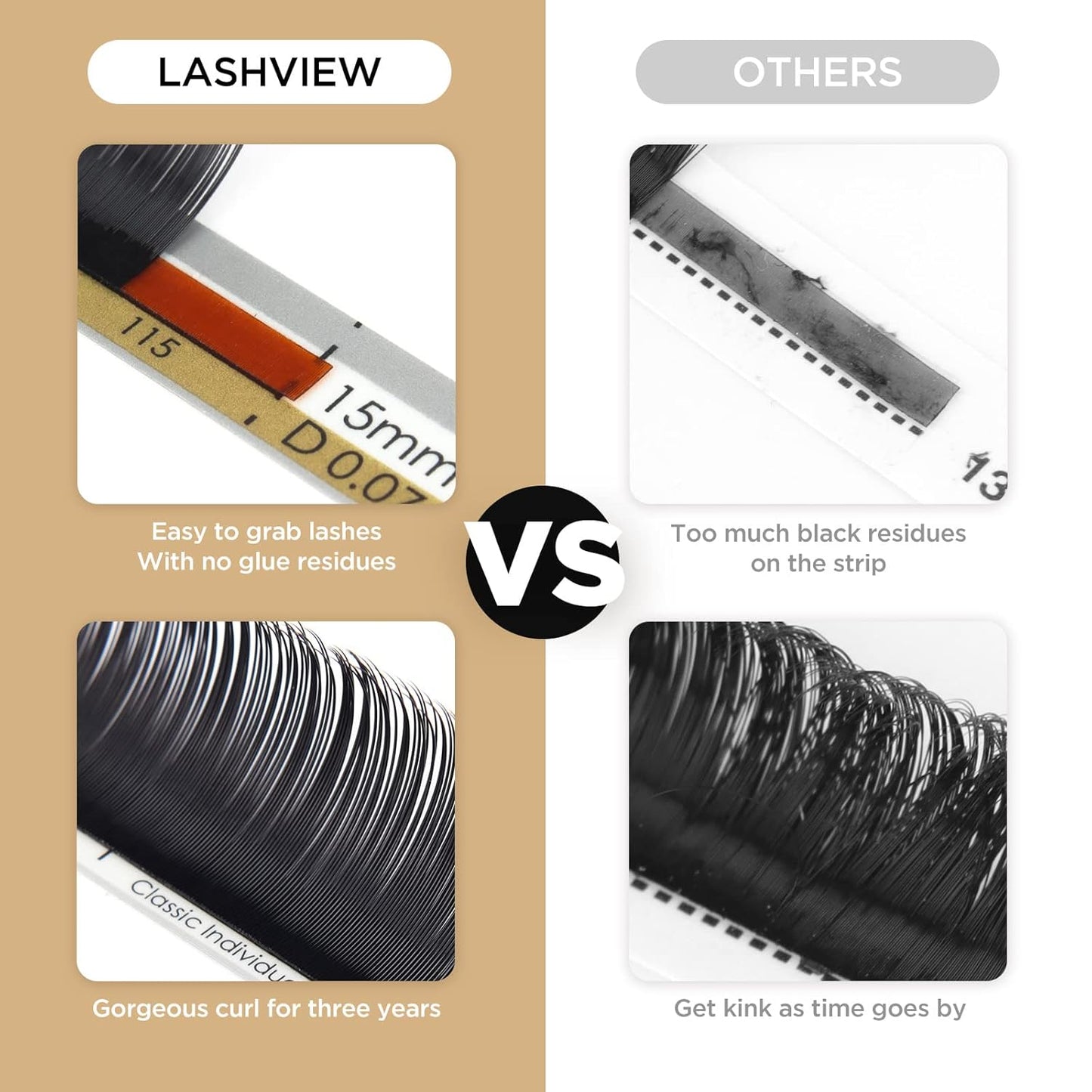 LASHVIEW Faux Eyelash Extensions Volume Fan for Professional Salon UseThickness 0.05mm Soft D Curl Length 8-15mm mixed Semi-Permanent Individual Silk Lashes