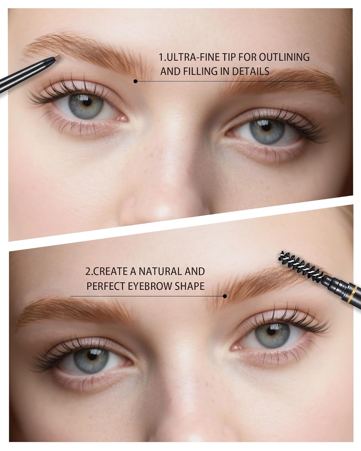 Light Brown Eyebrow Pencils for Women, 12Pcs Ultra Slim Eyebrow Pencil with 2 Brow Razors Kit, Double Head 1.5mm Micro-Fine Tip & Spiral Brush, Can Draw Fine and Long-Lasting Brows Makeup