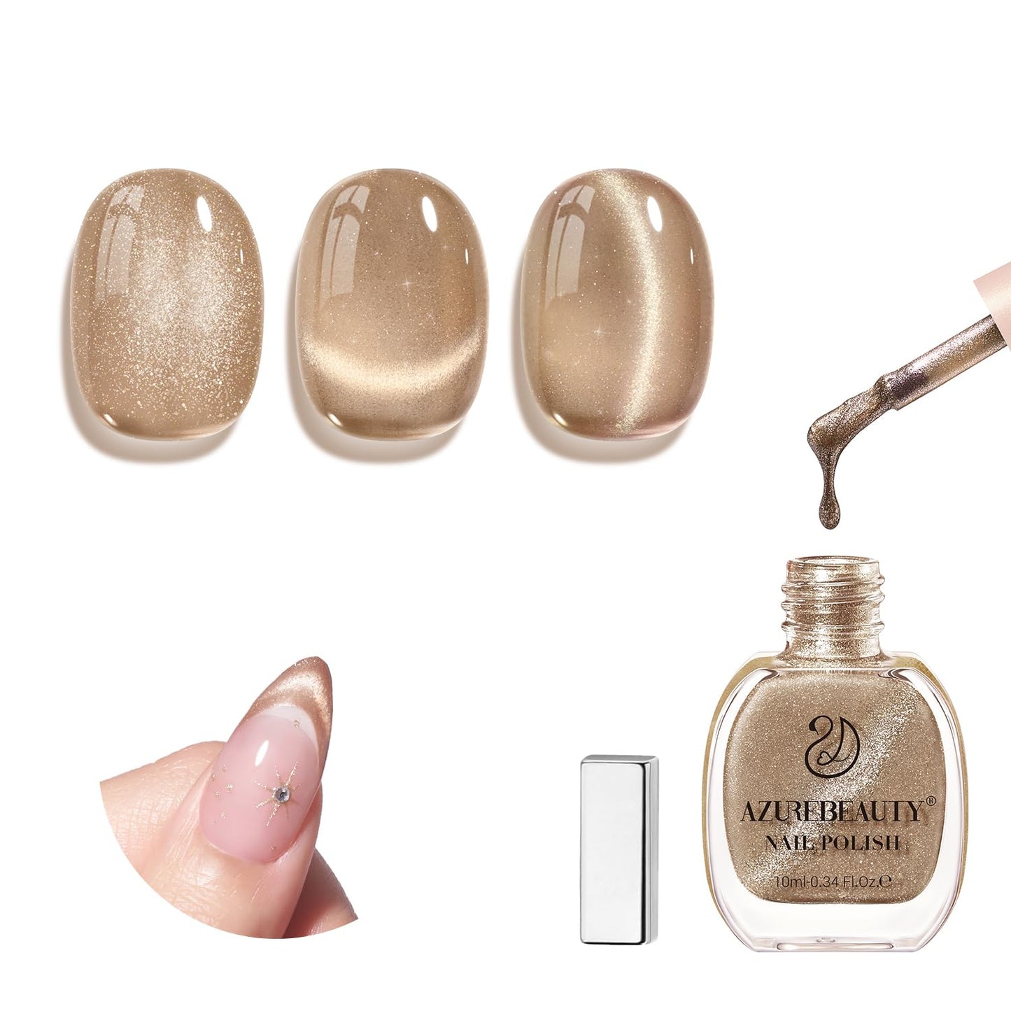 AZUREBEAUTY Cat Eye Nail Polish Quick Dry Nude Brown Magnetic Fingernail Polish no Gel Long-lasting Salon-Quality for Women Girl Gift 0.34 fl oz