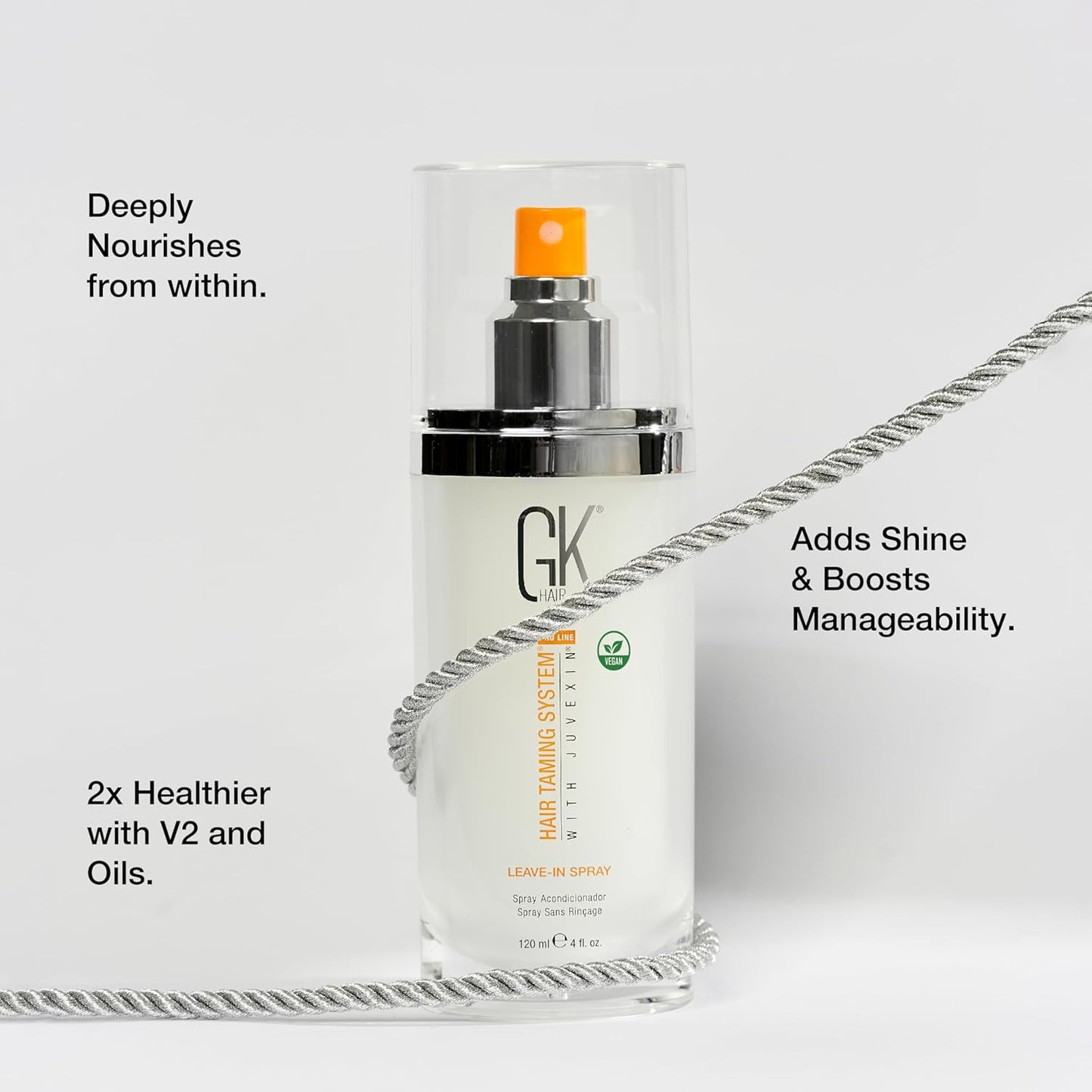 GK HAIR Vegan Leave In Conditioner Spray – Lightweight Detangler Spray For Frizz Control & Heat Protectant for All Hair Types, 120ml
