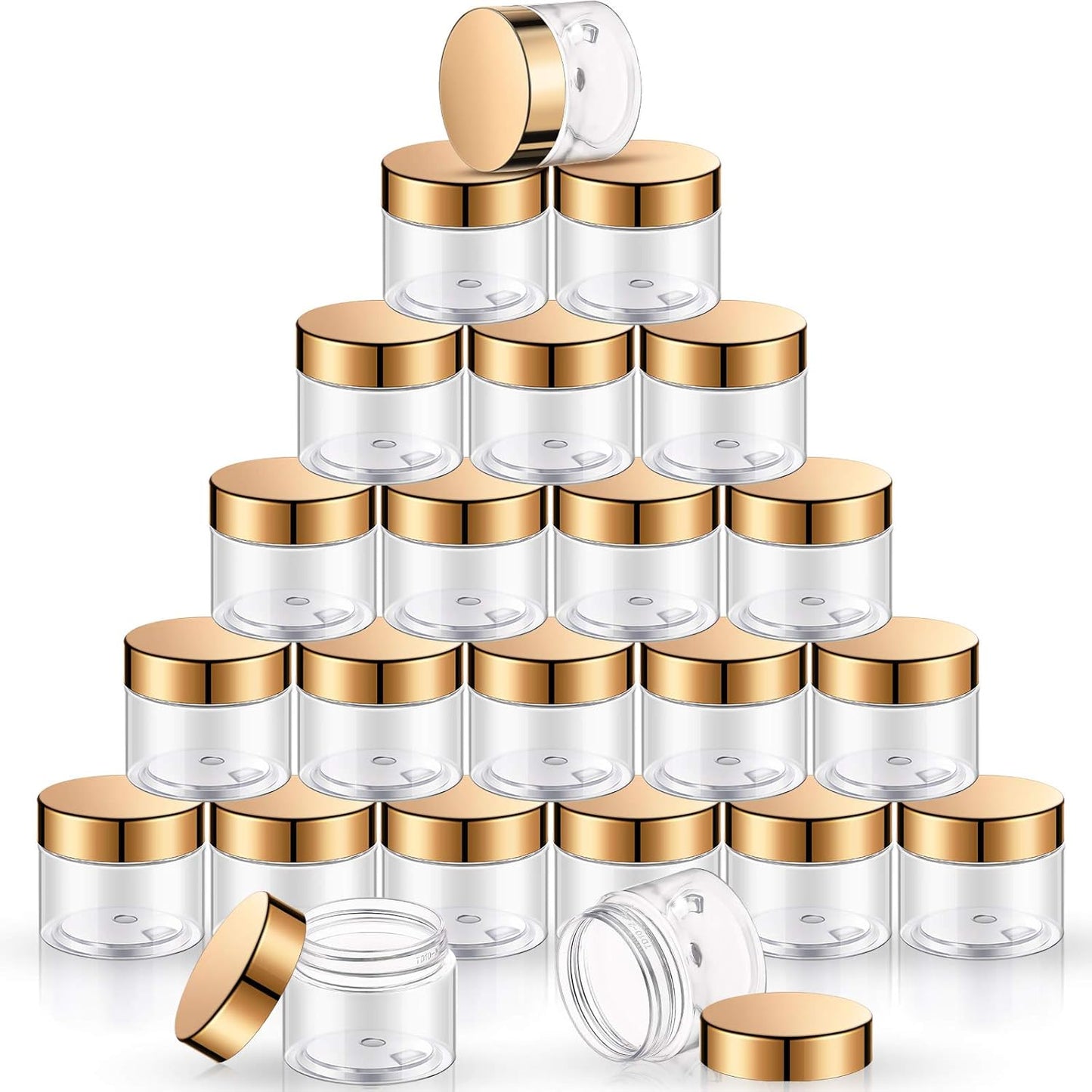SATINIOR 24 Pieces Empty Clear Plastic Jars with Lids Round Storage Containers Wide Mouth for Beauty Product Cosmetic Cream Lotion Liquid Butter Craft and Food(Gold Lid,16 oz)