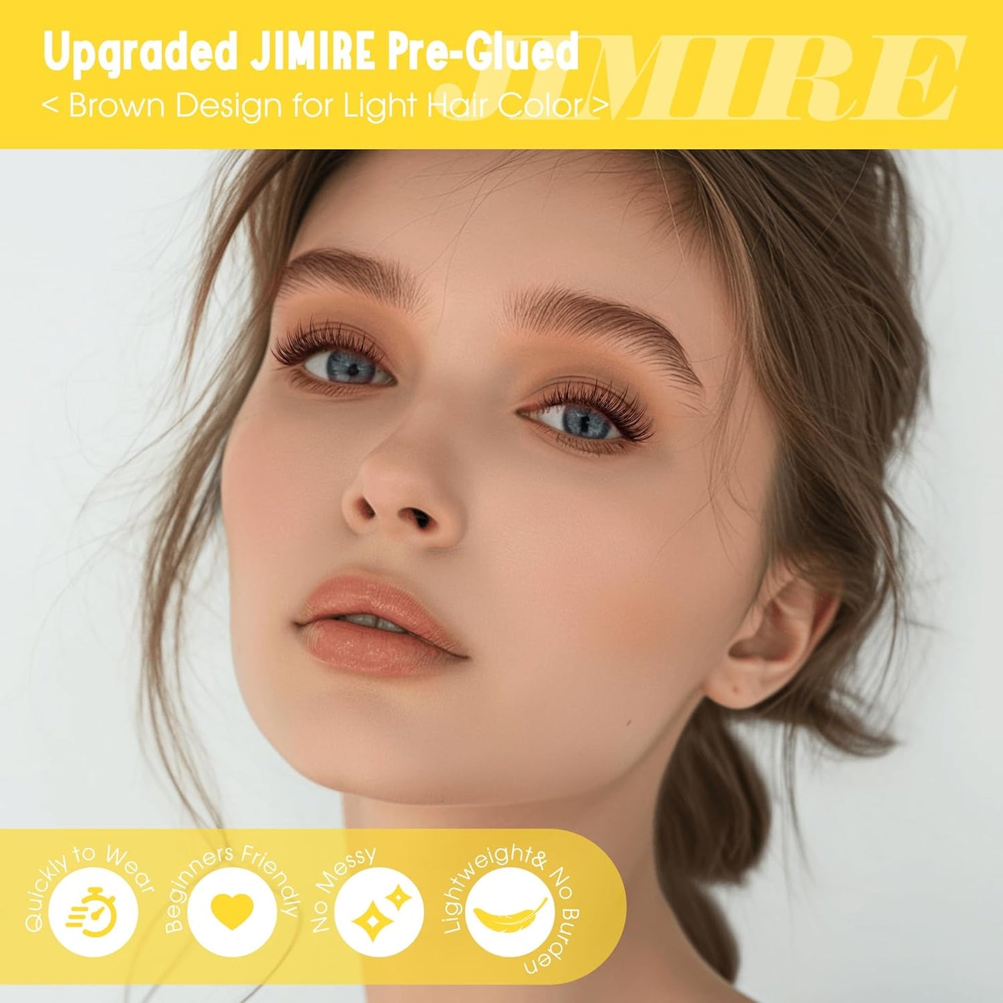 JIMIRE Brown Self-Adhesive Eyelashes - Press on Lash Clusters, Natural Look, Pre-Glued, Wispy 10-12MM Individual Lashes, Clear Band, Reusable Cluster Eyelash Extension