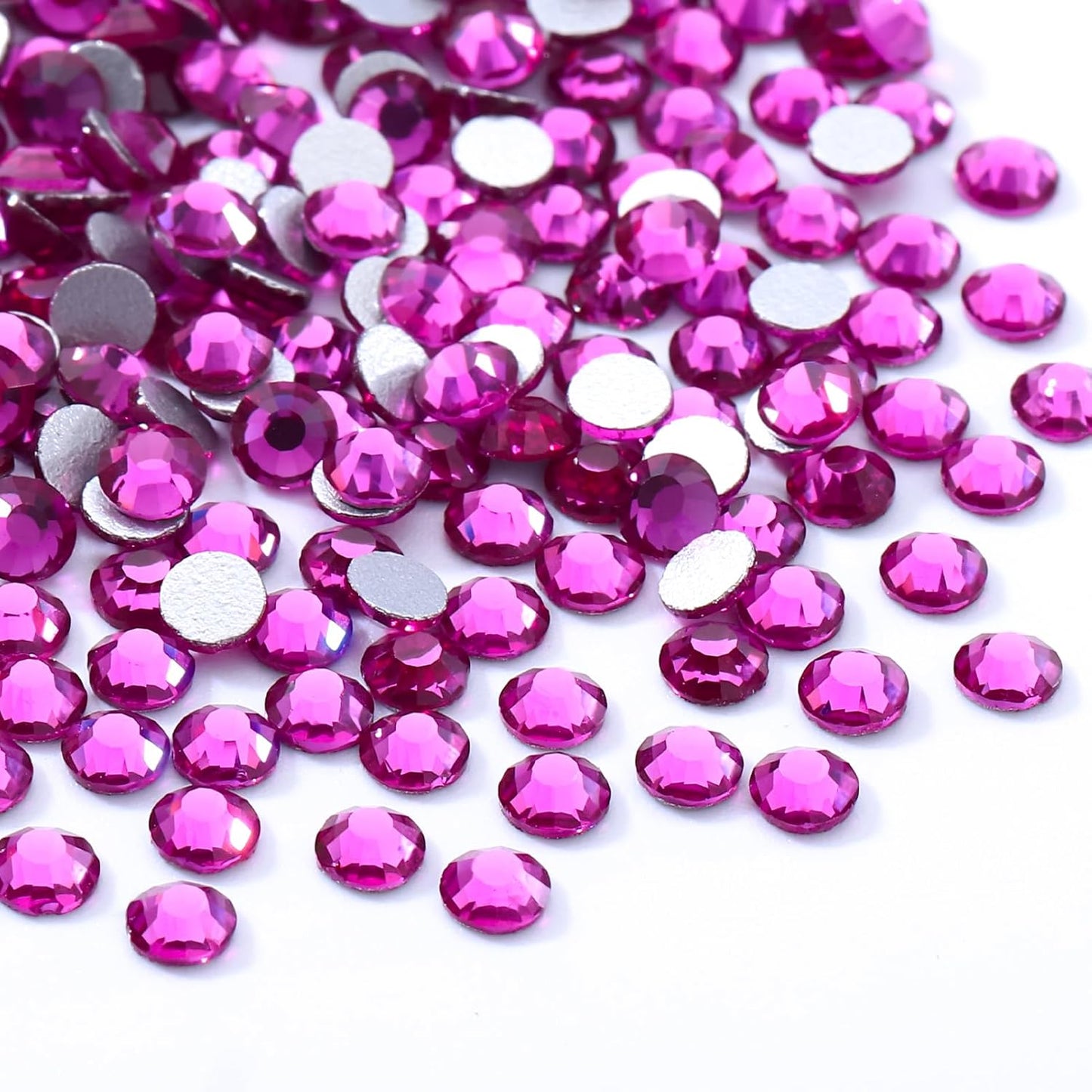Fuchsia Flatback Rhinestones, Glass Rhinestones for Nail Art and Craft, Glue Fix, Loose Crystal Gemstones(Fuchsia, SS4, 1440pcs, 1.5-1.7mm)