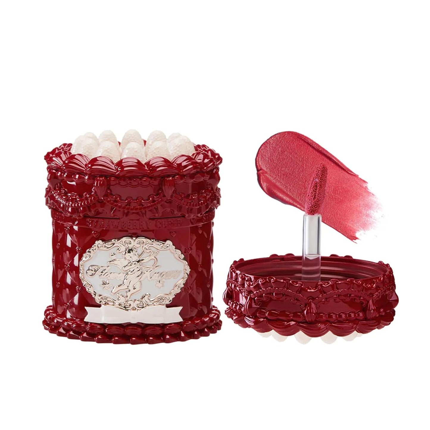 Flower Knows Strawberry Cupid Cake Lip Cream,Velvety-Smooth Matte Liquid Lipstick,Hydrating,Smudge-proof & Stain-Free Lip Stain(V08 Cranberry,0.17 Fl Oz)