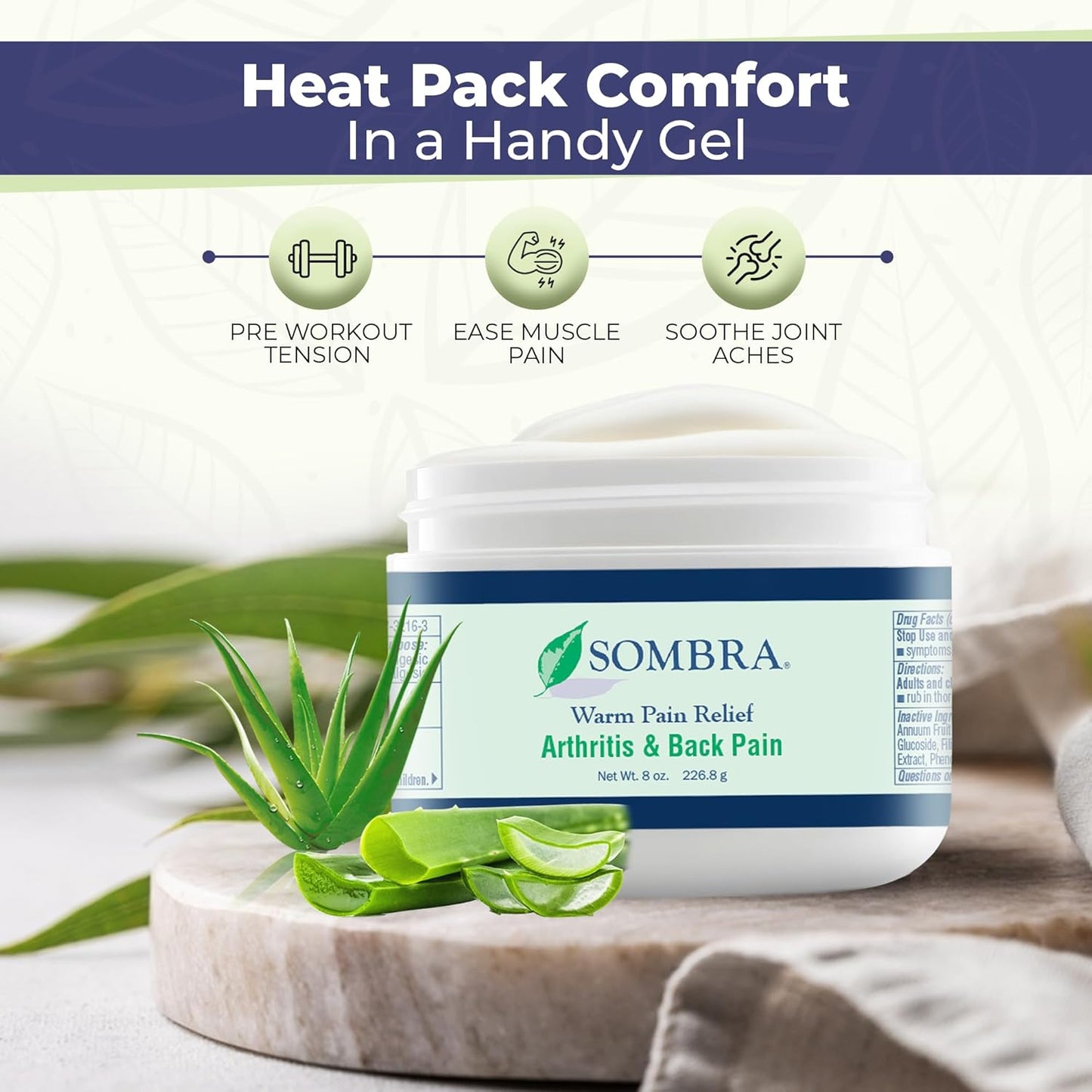 Sombra Warm Pain Relief Gel, Warm Relief for Arthritis and Chronic Pain Pre-Workout Muscle Rub Vegan Formula Free of Artificial Fragrances, Dyes, NSAIDs, Wax, Petroleum, Alcohol - 8oz (2 Pack)