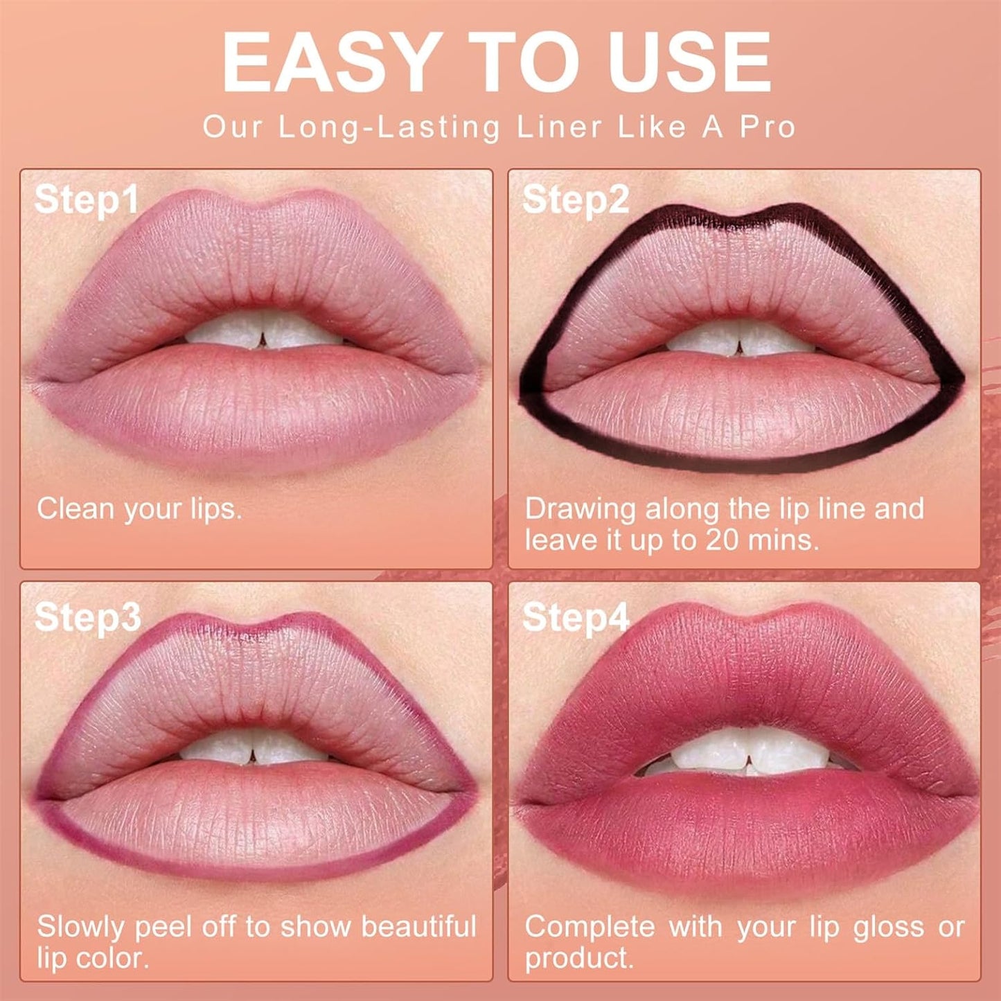 OETUIOW Lip Stain Peel Off, Lip Liner Moisturizing Long-Lasting & Waterproof, Transfer Proof & Plumping, Non-Stick Cup, Black Color