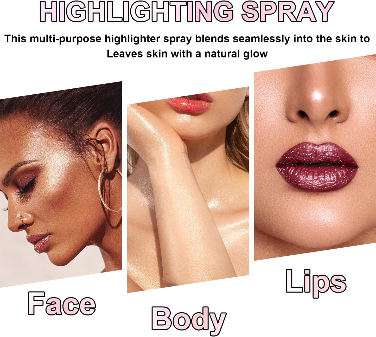 Hair and Body Glitter Spray, Holographic Glitter Highlighter Powder, Face Body Clothes Shiny Glitter, Loose Shimmer Hairspray Festival Rave Prom Accessories (Champagne)