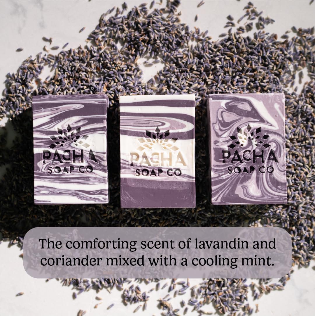 Pacha Soap Co. Bar Soap - Premium, Handcrafted, Hydrating, Natural Face Wash, Hand Cleanser, Body Wash, Soothing Essential Oils (French Lavender, 5-Pack, 4 oz ea)