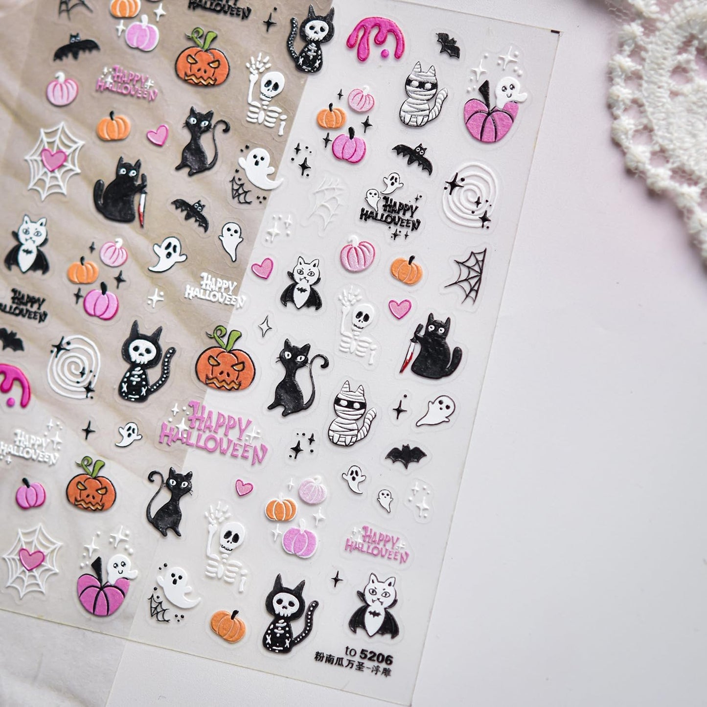 5D Embossed Halloween Nail Stickers Cute Cat Ghost Nail Art Stickers for Nail Designs Self Adhesive Halloween Pumpkin Mummy Nail Decals for Women Nails Supplies Decoration Accessores