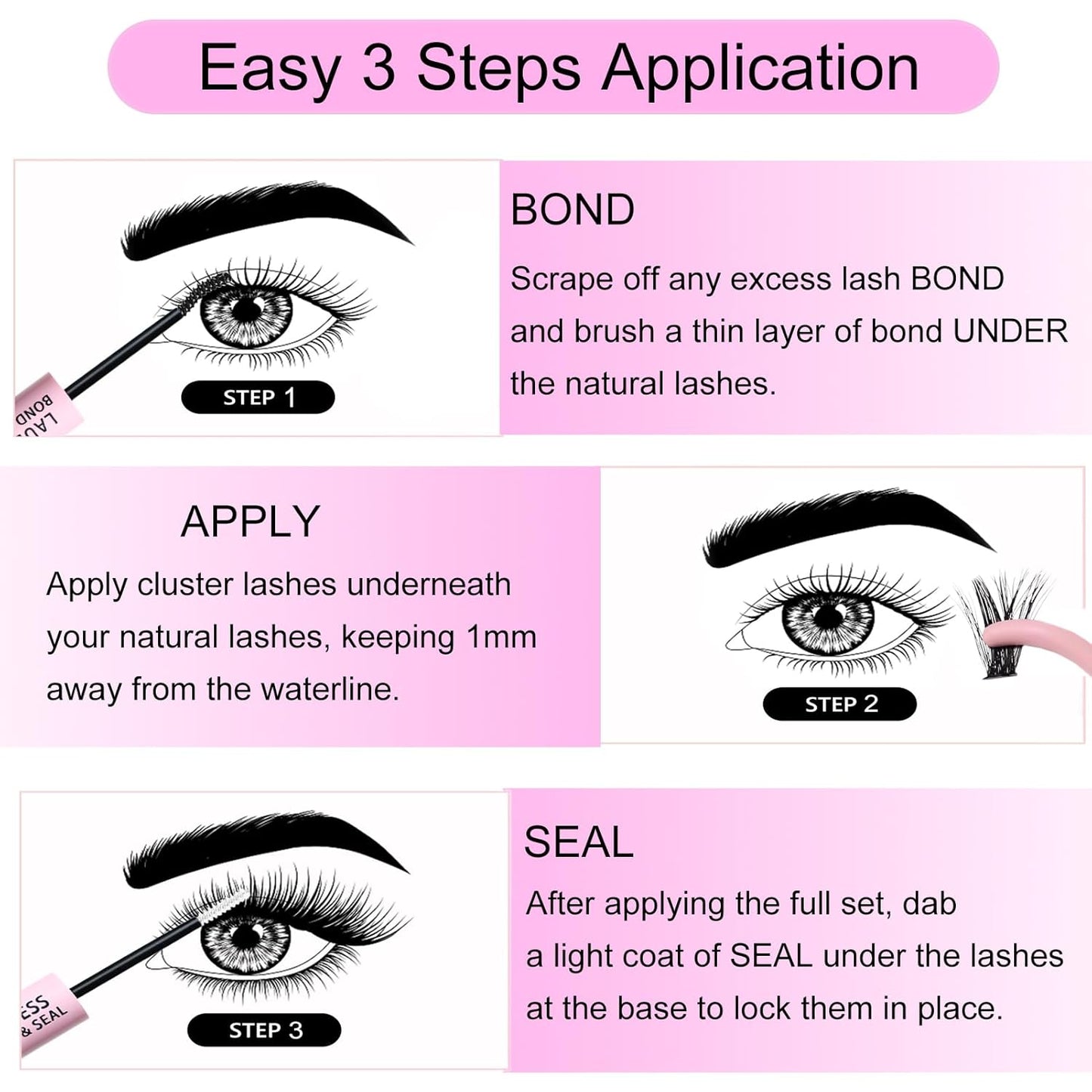 Lash Extension Kit LAUBESS Lash Clusters Kit Cluster Eyelash Extensions Kit Eyelash Clusters Lash Bond and Seal Waterproof Tweezers Brush Lash Glue Remover (Kit 40D-D-Mix14-18)