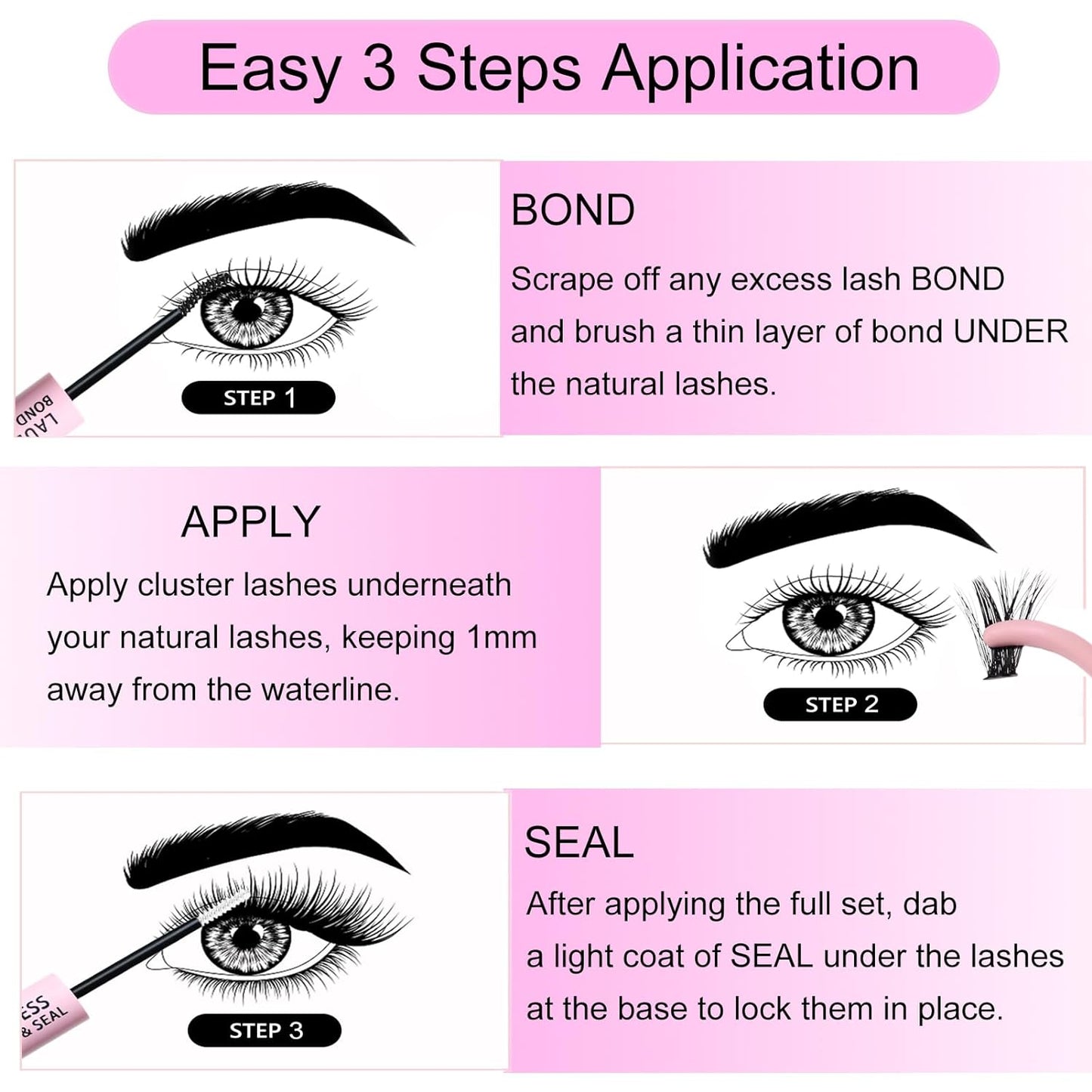 Lash Extension Kit LAUBESS Lash Clusters Kit Cluster Eyelash Extensions Kit Eyelash Clusters Lash Bond and Seal Waterproof Tweezers Brush Lash Glue Remover (Kit 40D-C-Mix8-14)