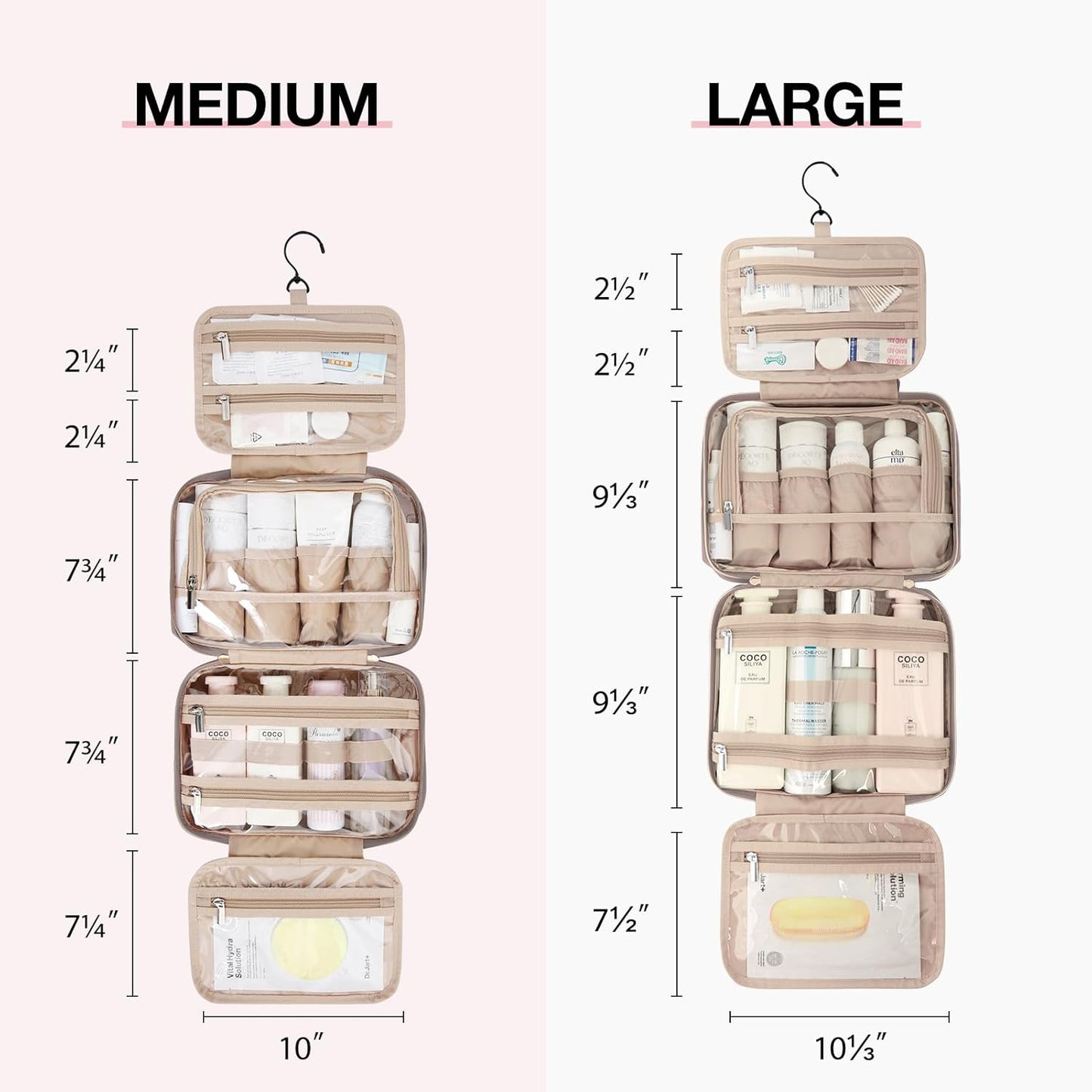 BAGSMART Toiletry Bag Hanging Travel Makeup Organizer with TSA Approved Transparent Cosmetic Bag Makeup Bag for Full Sized Toiletries, Large-Dark Purple