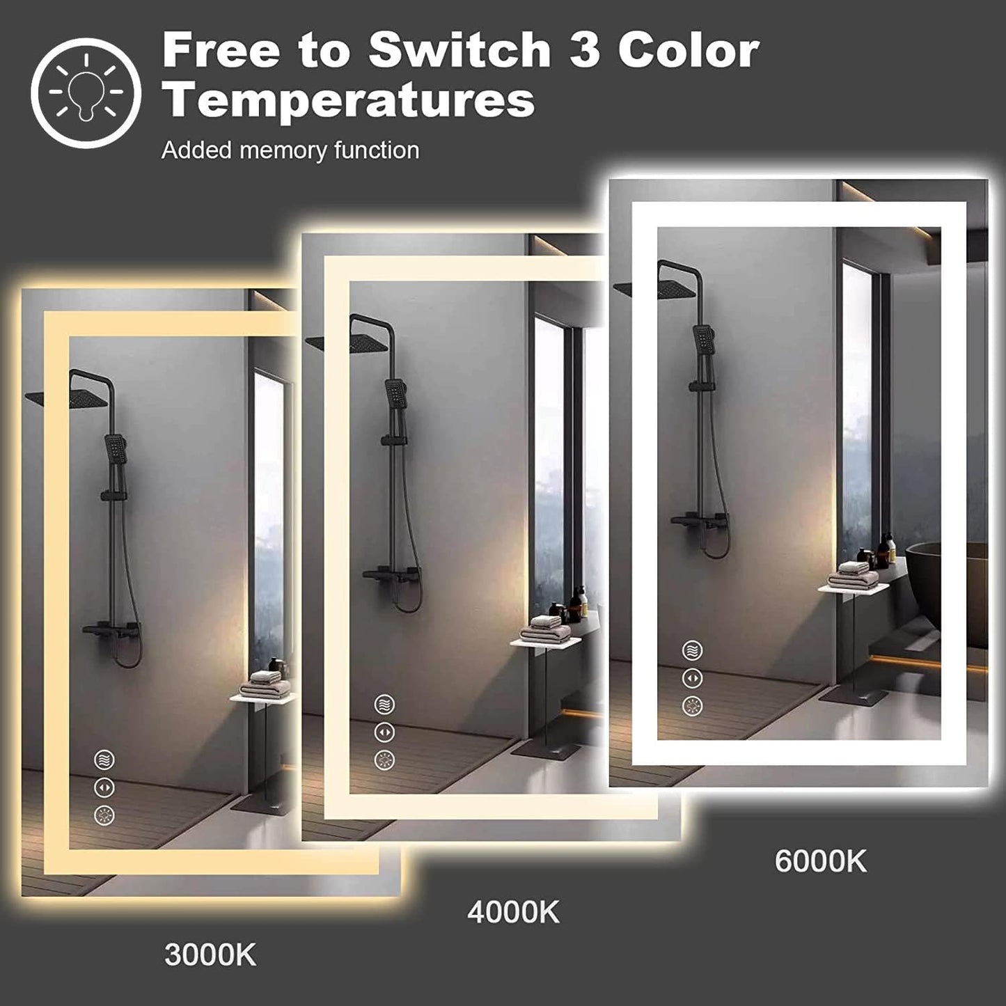 Amorho LED Bathroom Mirror 48''X40'' with Front and Backlit, Stepless Dimmable Wall Mirrors with Anti-Fog, Shatter-Proof, Memory, 3 Colors, Double LED Vanity Mirror, ETL Listed