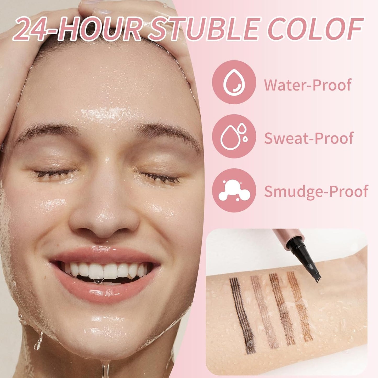 Eyebrow Pencils for Women - Microblading Eyebrow Pencil with Precise 4-Fork-Tip Waterproof Eyebrow Pen Smudge-Proof Eye Brow Pencils Create Natural Hair-Like Brows, Last All-Day, Gray