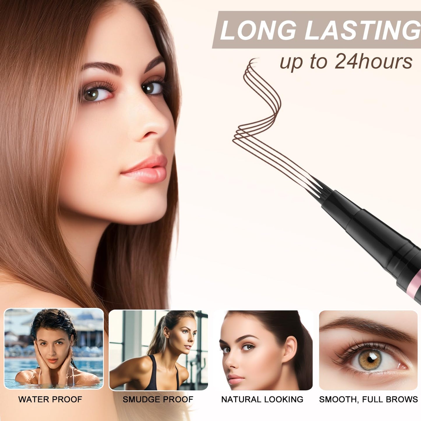 Eyebrow Pencil Makeup Kit, with Waterproof 2-IN-1 Microblading Eyebrow Pen, Eyebrow Pomade, Eyeliner and Dual-ended Eyebrow Brush, Brow Pencil Kit for Natural Eyebrows - Dark Coffee