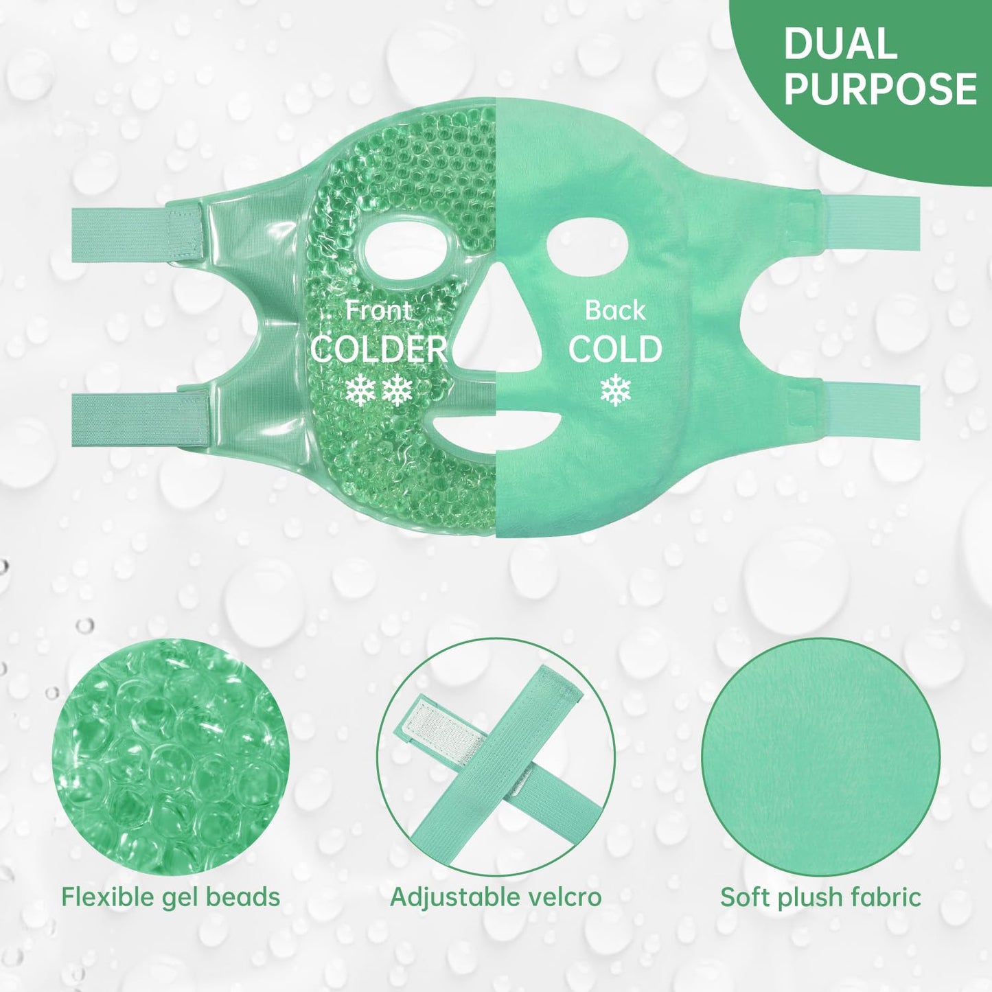 ZNÖCUETÖD Face Eye Mask Ice Pack for Reducing Puffiness, Bags Under Eyes, Puffy Dark Circles, Migraine,Hot/Cold Pack with Soft Plush Backing (Green #43)