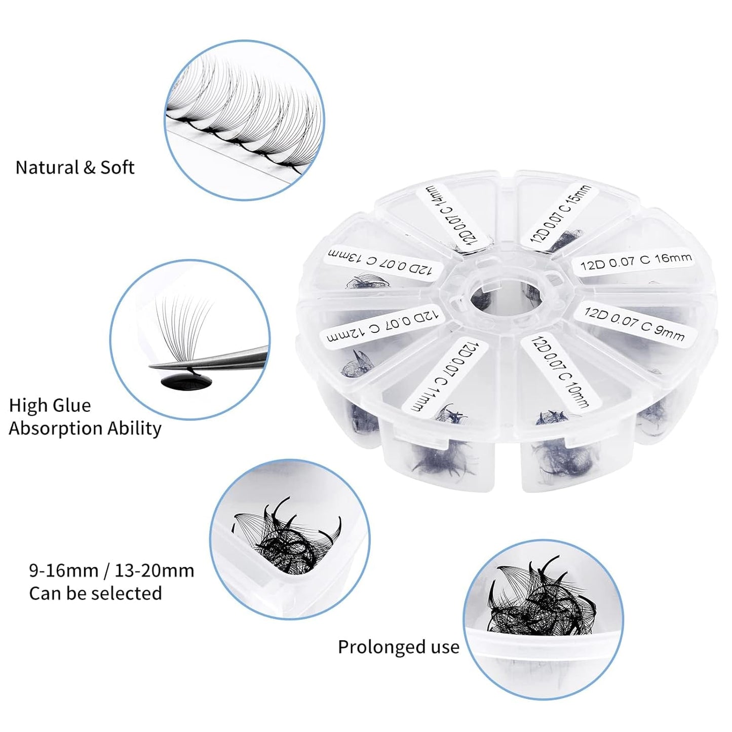 Premade Fans for Lash Extension: 6P, Wendy, Handmade Fans, Pre-made, For Lash-Artists, C, 9-16mm