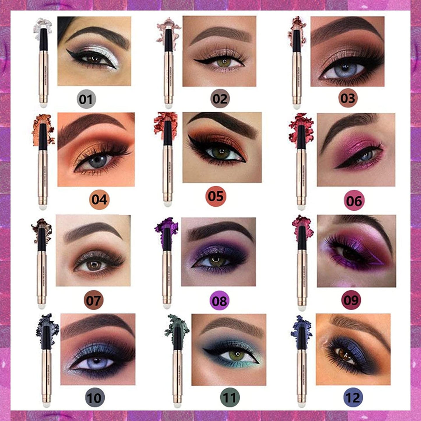 2 in 1 eyeshadow stick and Sponge Makeup Brush, Smooth Cream Shimmer Shadow Pencil Long Lasting Waterproof Eye Shadow Highlighter Stick Makeup , HypoallergenicHighlighter Multi-Dimensional eyes Look