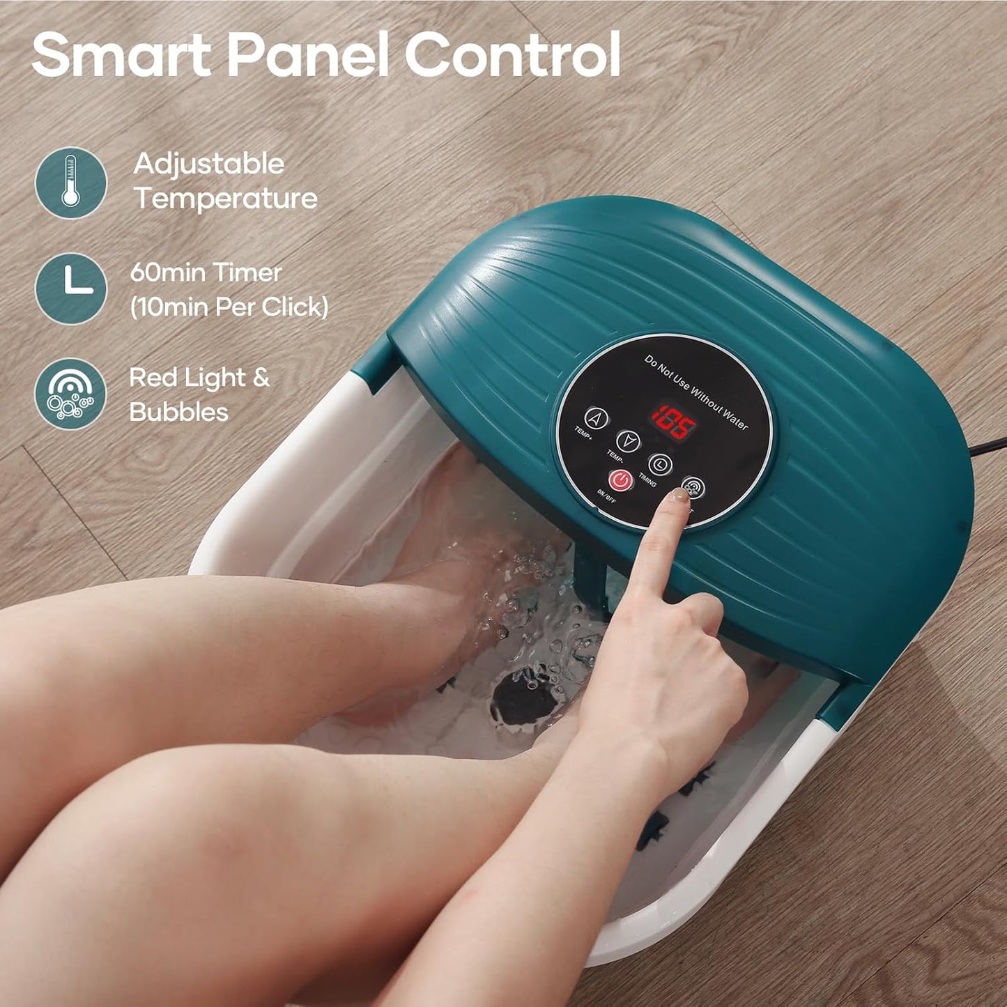 Collapsible Foot Spa Bath Massager with Heat, Bubble and Timer, 95-118℉ Adjustable Temperature Fast Heating with Pedicure Stone and Massage Rollers for Feet Stress Relief at Home