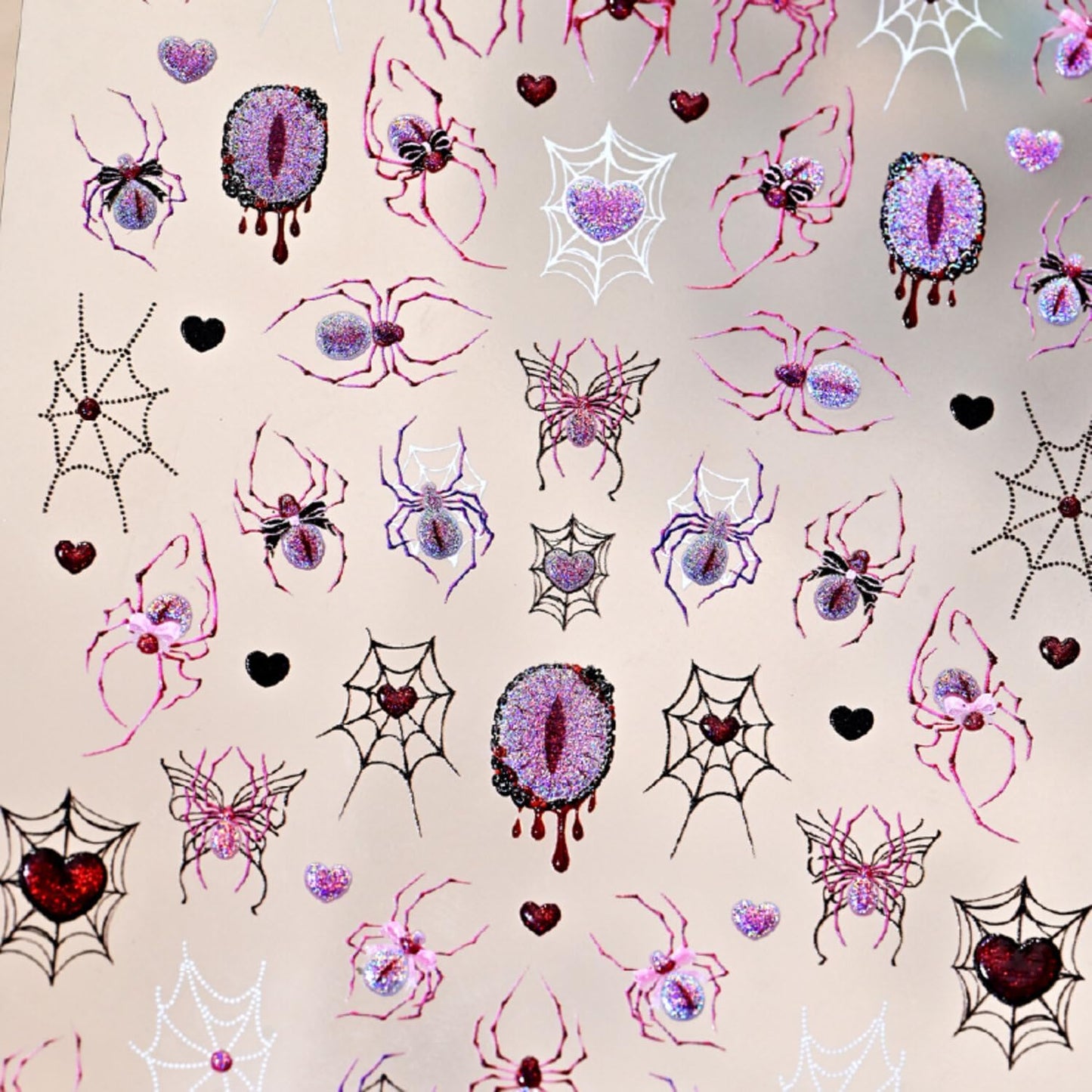 Halloween Nail Stickers for Nail Art Spider Web Nail Art Stickers Butterfly Charm Purple Black 5D Embossed Nail Decals Self-Adhesive Nails Supply Manicure Sliders Devil for Nails Decoration