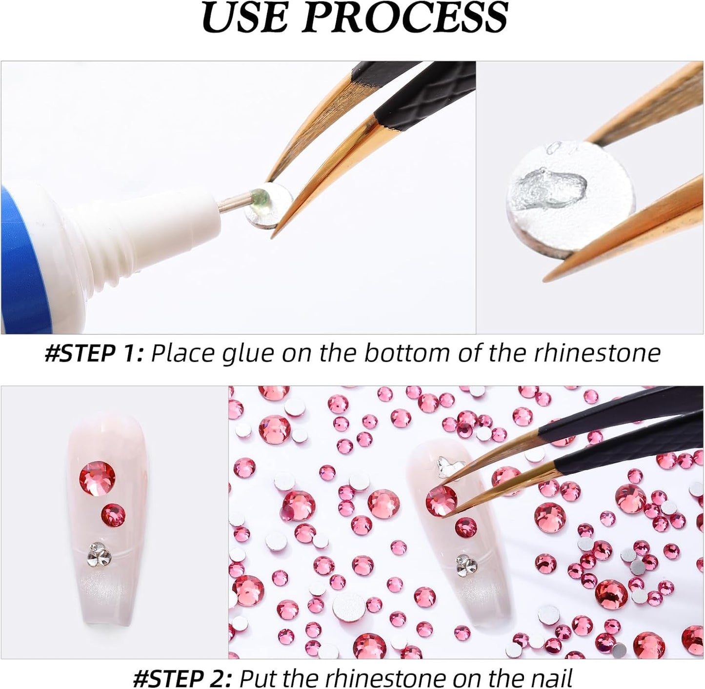 Rose Flatback Rhinestones, Glass Rhinestones for Nail Art and Craft, Glue Fix, Loose Crystal Gemstones(Rose, SS4, 1440pcs, 1.5-1.7mm)