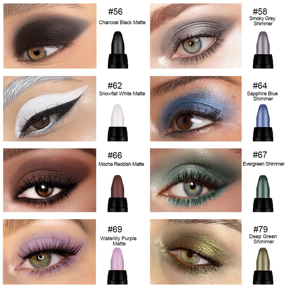evpct 8Pcs Cream Eyeshadow Stick Set for Women, Black White Lavender Purple Matte Blue Chocolate Emrald Green Grey Shimmer, Silky Matte Shimmer Eyeshadow Applicator Sticks Eye Makeup sombras para ojos