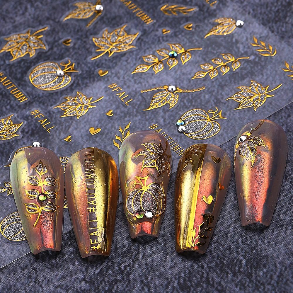 3 Sheets Fall Nail Stickers for Nail Art Cute Pumpkin Nail Decals Autumn Maple Leaf Nail Art Stickers 5D Self-Adhesive Glitter Thanksgiving Day Pumpkin Nail Decoration for Women Nails Design Supplies
