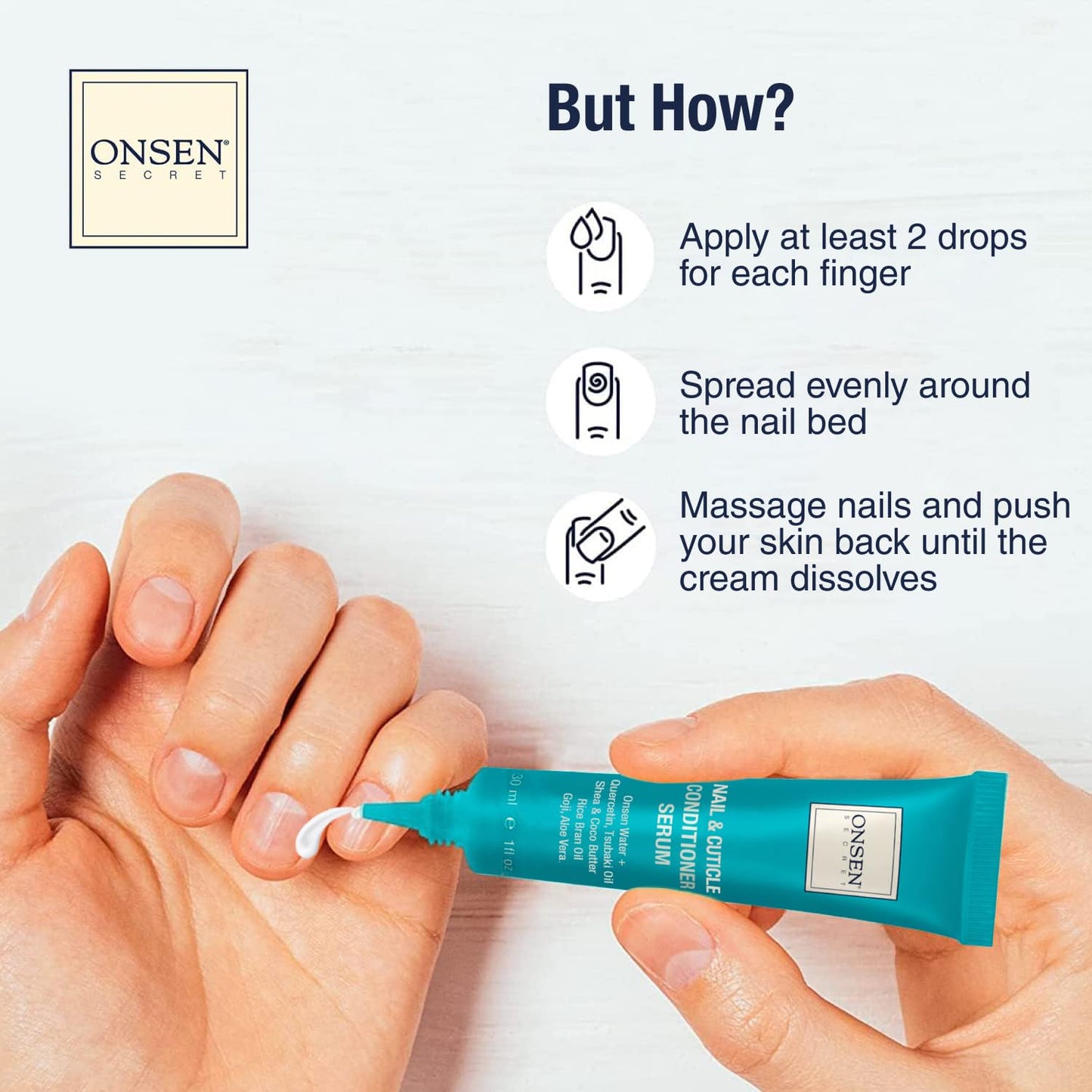Onsen Nail & Cuticle Cream Treatment w/Japanese Tsubaki, Jojoba & Lavender Oil, Shea Butter - Strengthens Nails, Softens Cuticles - Daily Repair Care (2 Count/30 ml)
