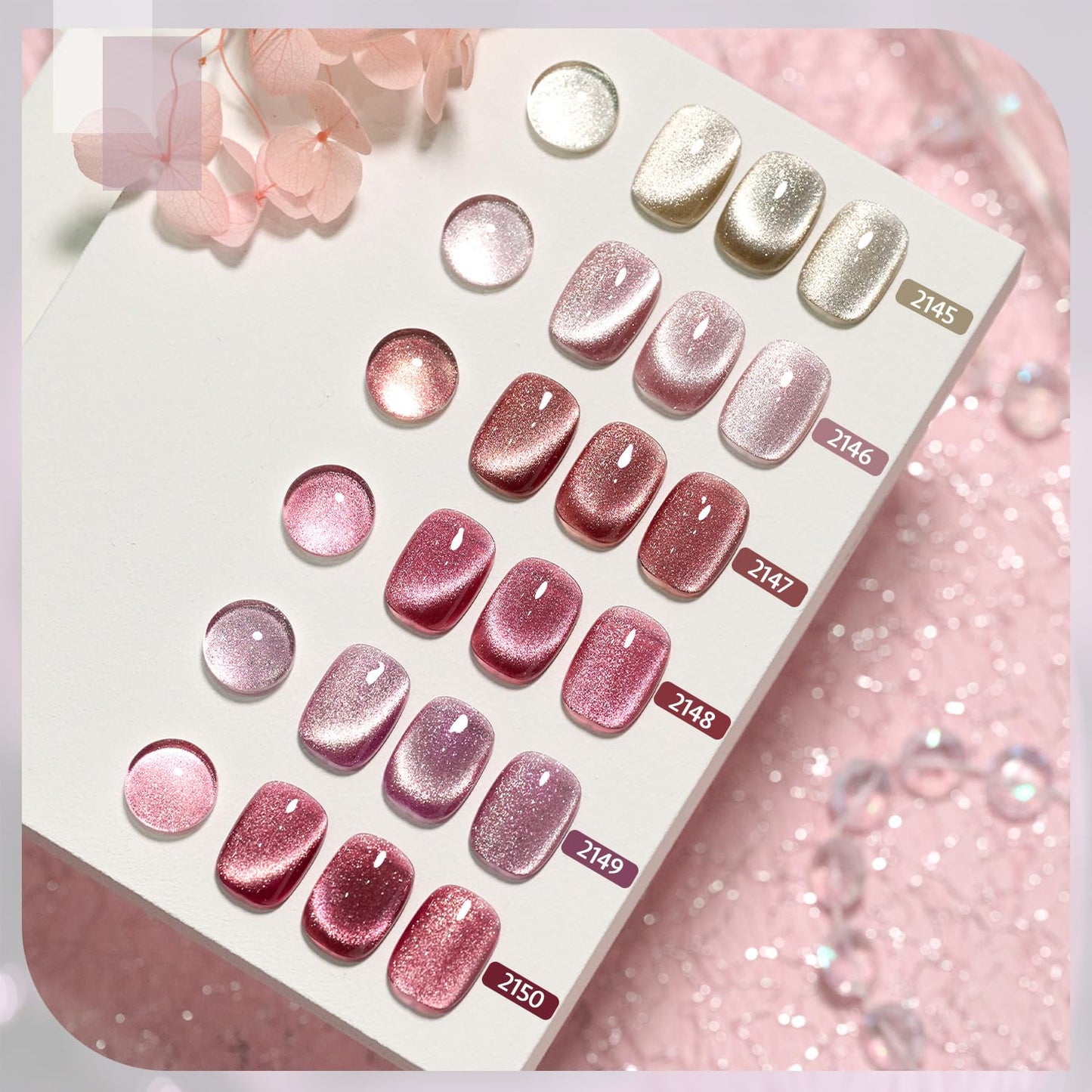 GAOY Glitter Cat Eye Gel Nail Polish Set with Magnet Pink Galaxy for Holographic Cat Eye, Salon Gel Manicure and Nail Art DIY at Home