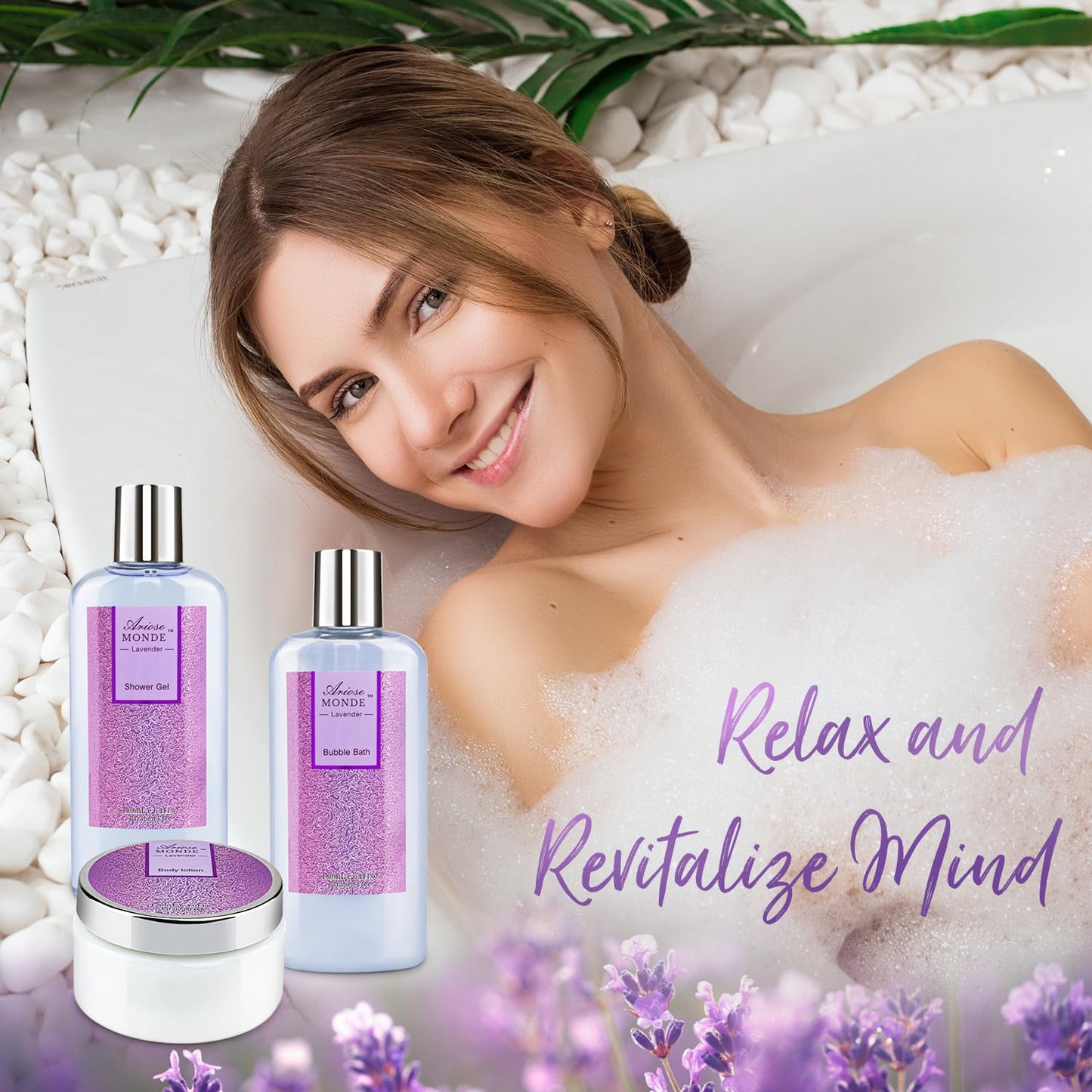 Bath Sets for Women Gift, Bath and Body Gifts Set, Lavender Spa Gift for Self Care Includes Body Lotion, Shower Gel, Bath Salts, Relaxing Bath Sets for Mom, Grandma, Girlfriend, Sister, Friends