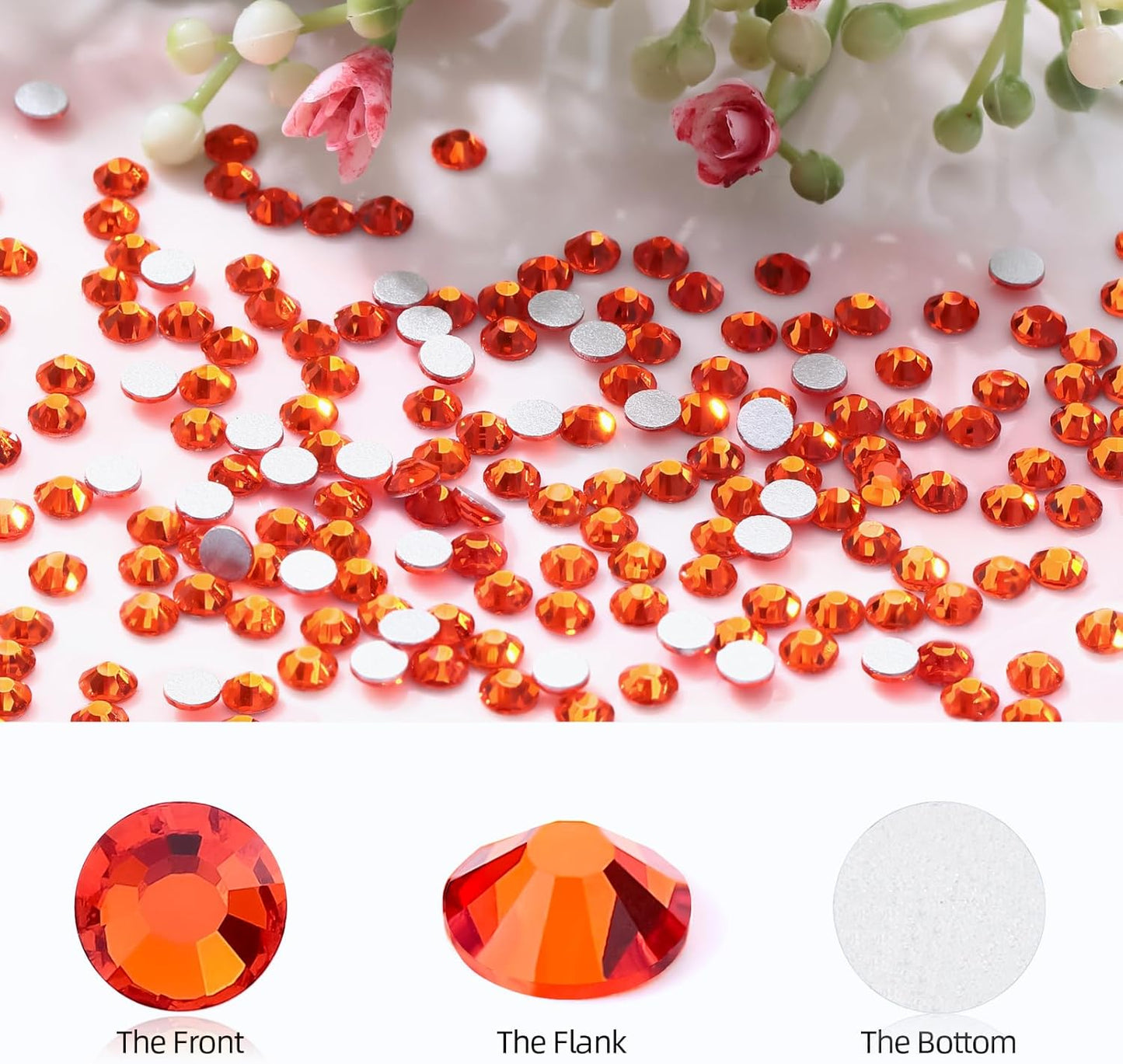 Hyacinth Flatback Rhinestones, Glass Rhinestones for Nail Art and Craft, Glue Fix, Loose Crystal Gemstones(Orange, SS4, 1440pcs, 1.5-1.7mm)