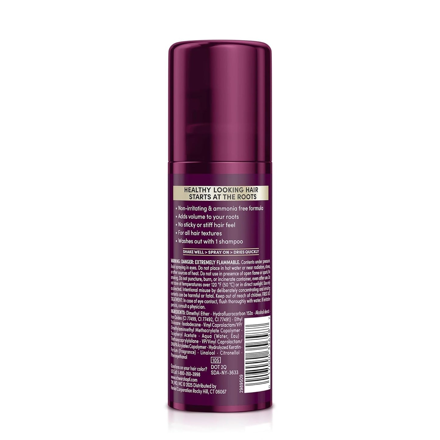 Schwarzkopf Keratin Color Root Temporary Hair Color Spray, Dark Brown - Salon Inspired Temporary Hair Dye, for up 100% Gray Coverage and Thicker Looking Roots, Ammonia free (Pack of 2)