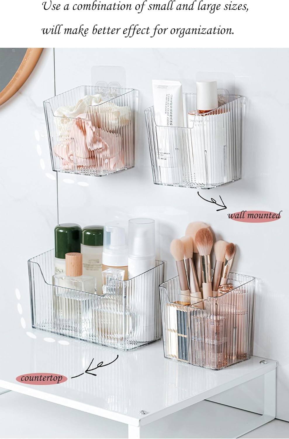 Set Of 2 Storage Organizer Bins Wall Mounted Shower Caddy, Bathroom shelves Stackable Clear Plastic Toothbrush Holder Adhesive Hanging Bin for Bathroom, Kitchen, Cabinet, Shower BPA Free Small (Green)