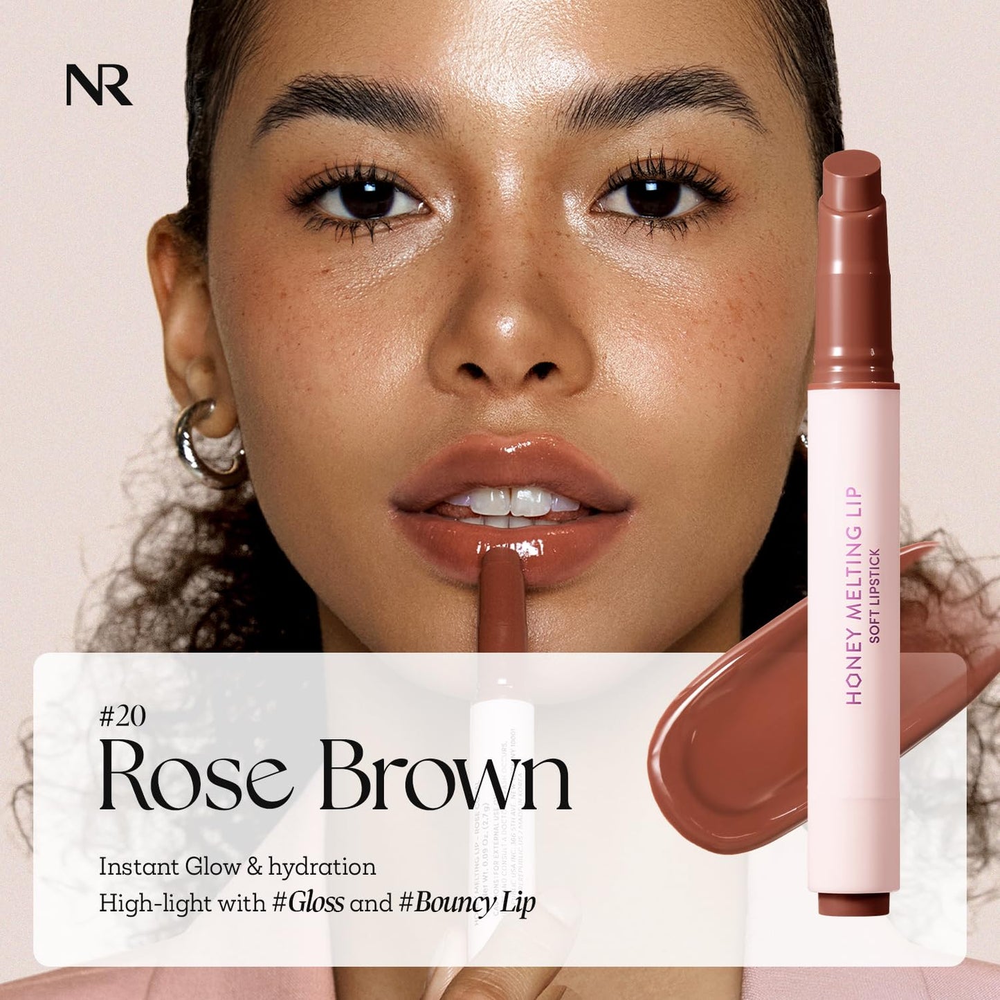Nature Republic HONEY MELTING LIP (20 ROSE BROWN) SOFT LIP STICK, Hydrating Gloss, Moisturizing balms, Sheer tint, Shine & Nude, Glowy Finish, korean make up