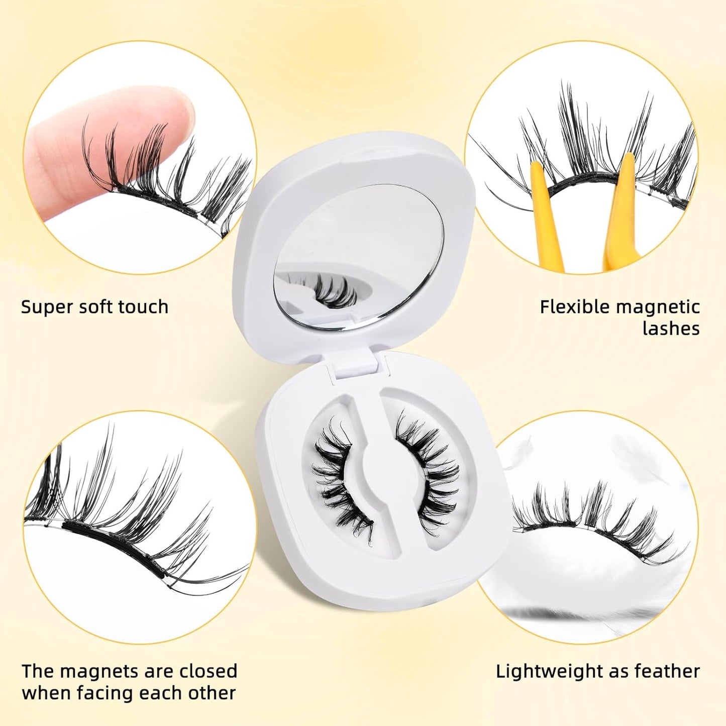 QUEWEL Magnetic Eyelashes, Reusable No Glue Needed Magnetic Eyelashes Kit with Applicator Lash Clusters Kit without Eyeliner So Soft and Easy to Wear and Remove (G-RC-C)