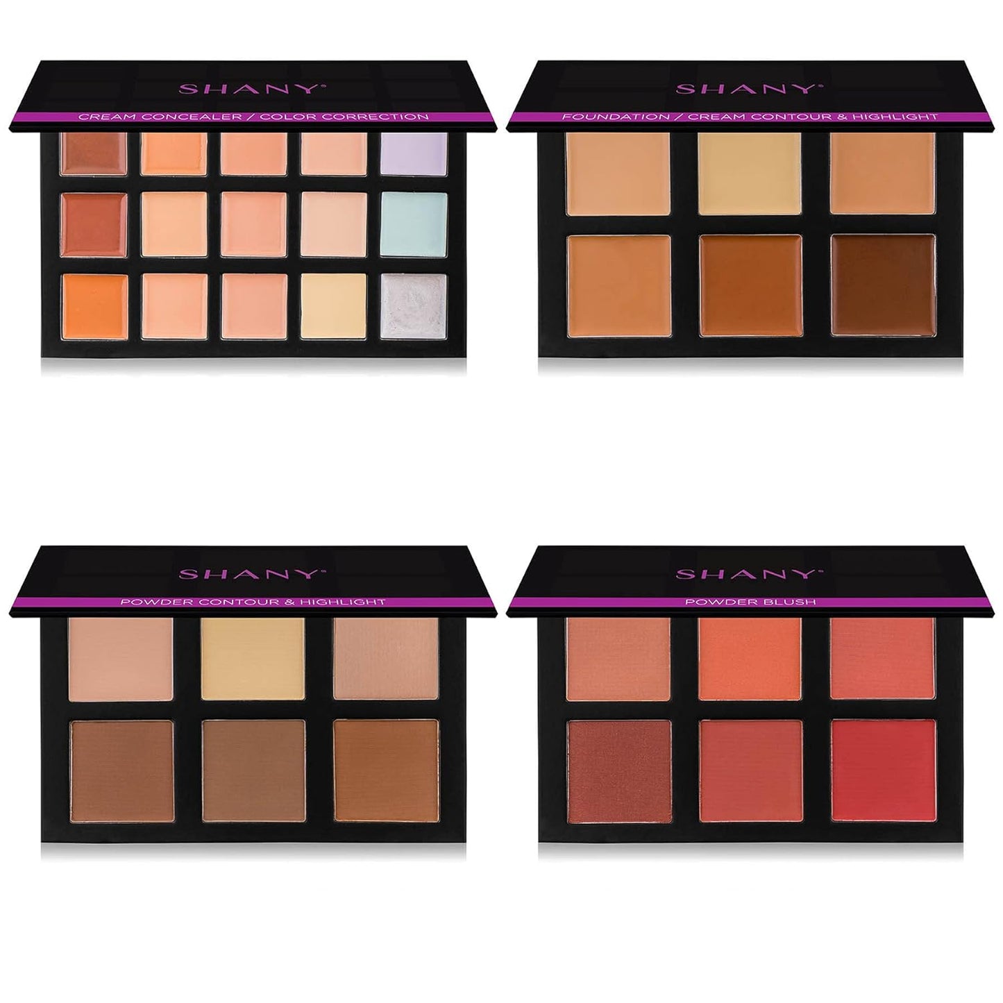 SHANY 4-Layer Contour and Highlight Makeup Kit - Set of Concealer Palette, Color Corrector, Makeup Foundation Palette, Contour Highlight Palette, and Blush Palettes